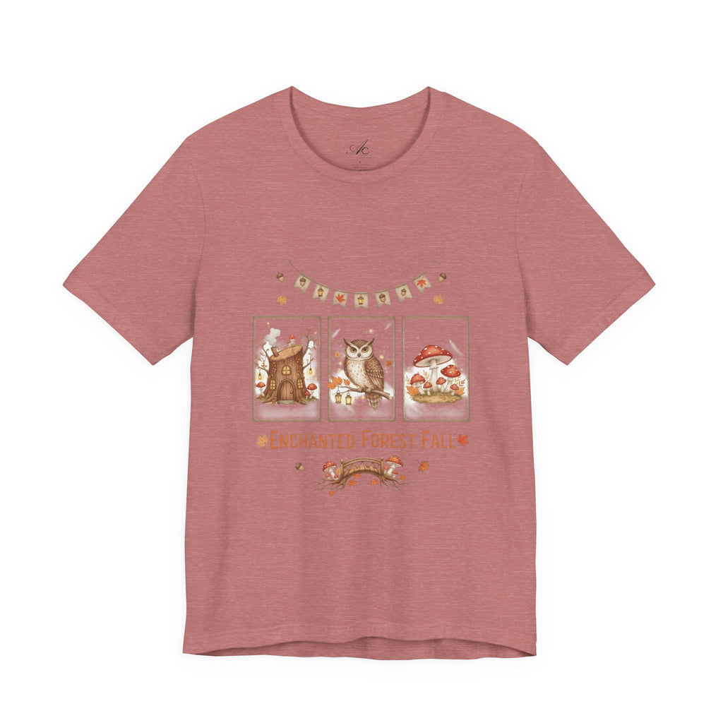 Enchanted Forest Fall Tee, Cute Owl Shirt, Autumn Graphic Tee, Nature Lover Gift, Cozy Fall Apparel, Wildlife T-Shirt, Unisex Fall Top