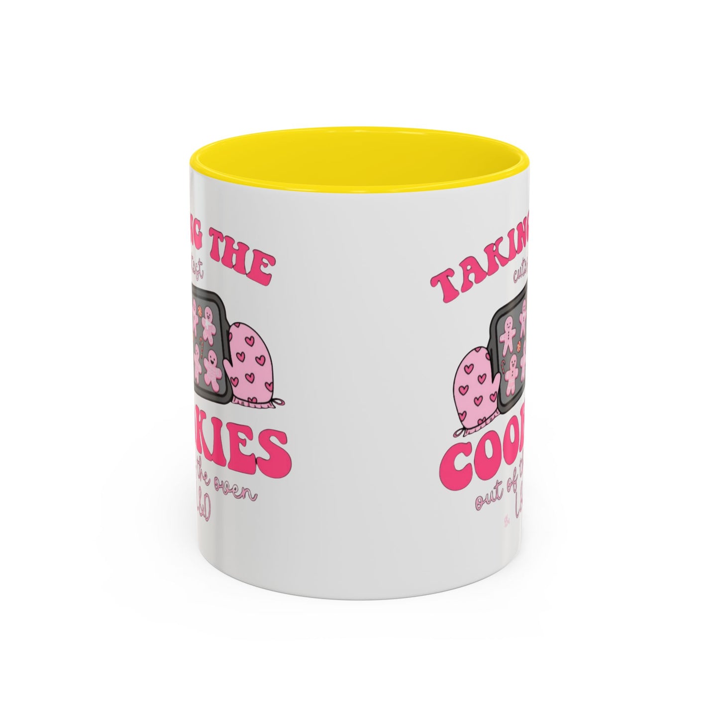 Accent Coffee Mug — "Taking the Cookies" Cute Pink Baking Design Coffee Cup for Fun Celebrations
