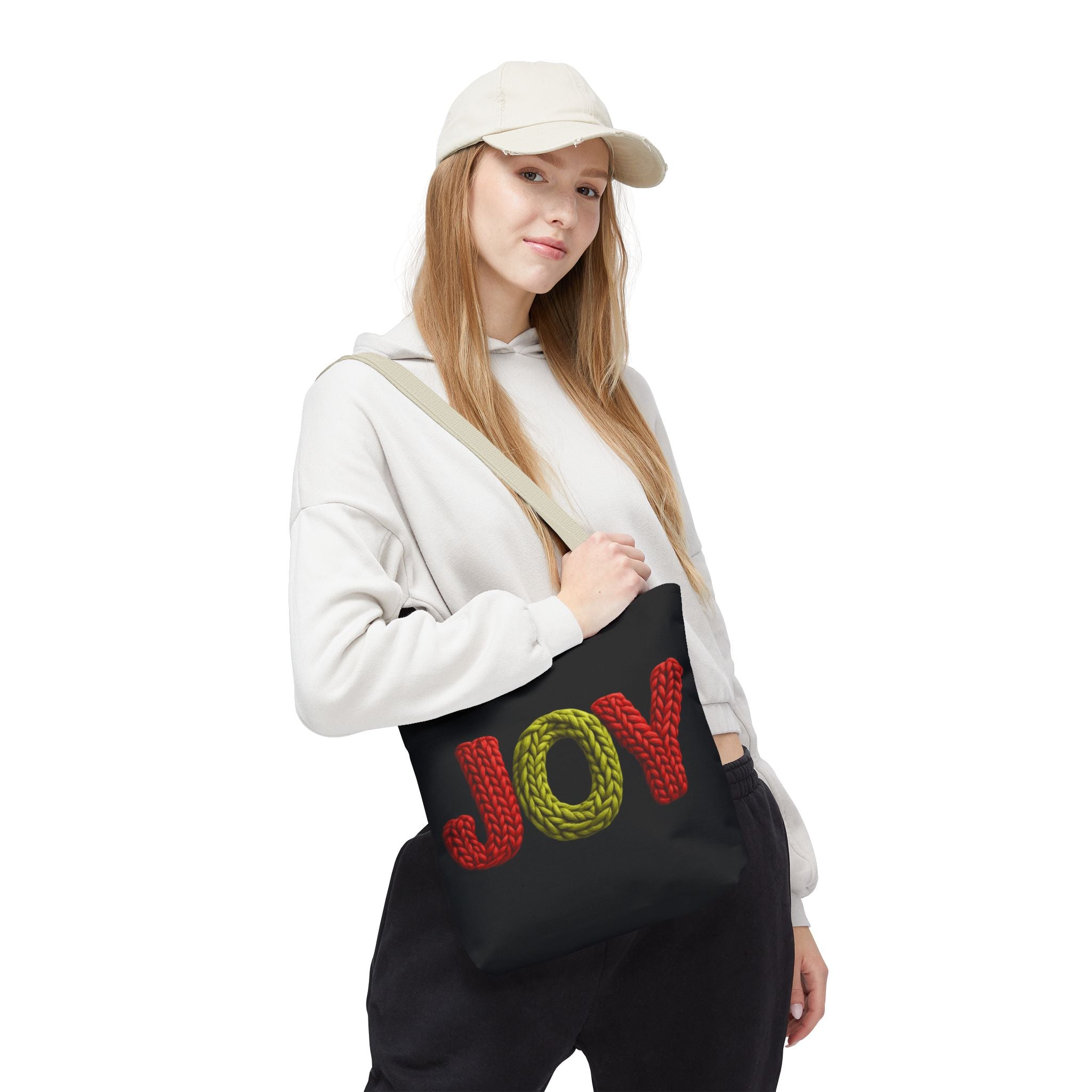 Christmas Tote Bag  Festive Holiday DesigJoy Knit Tote Bag  Colorful 'JOY' Yarn Design, Cozy Holiday Gift Tote