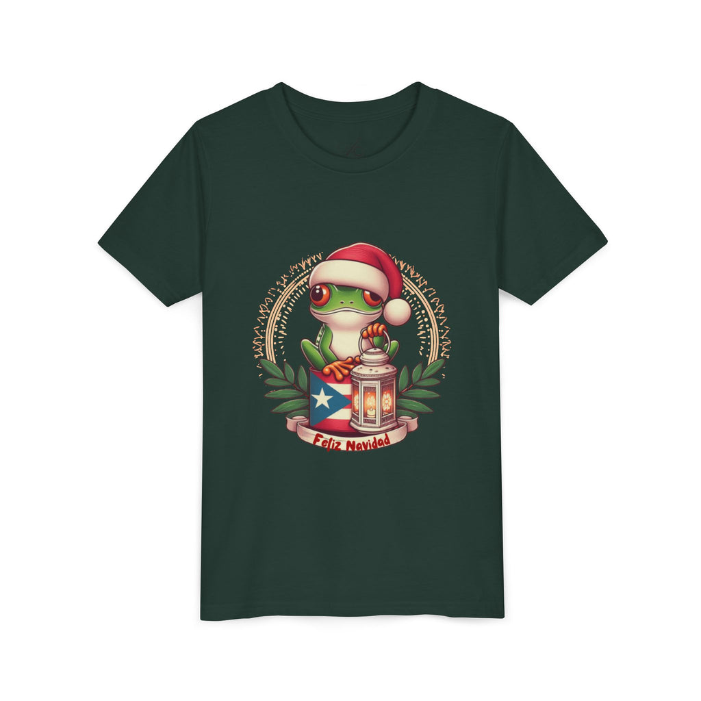 Kids Tee Cute Frog with Puerto Rican Flag & Lantern (Feliz Navidad)