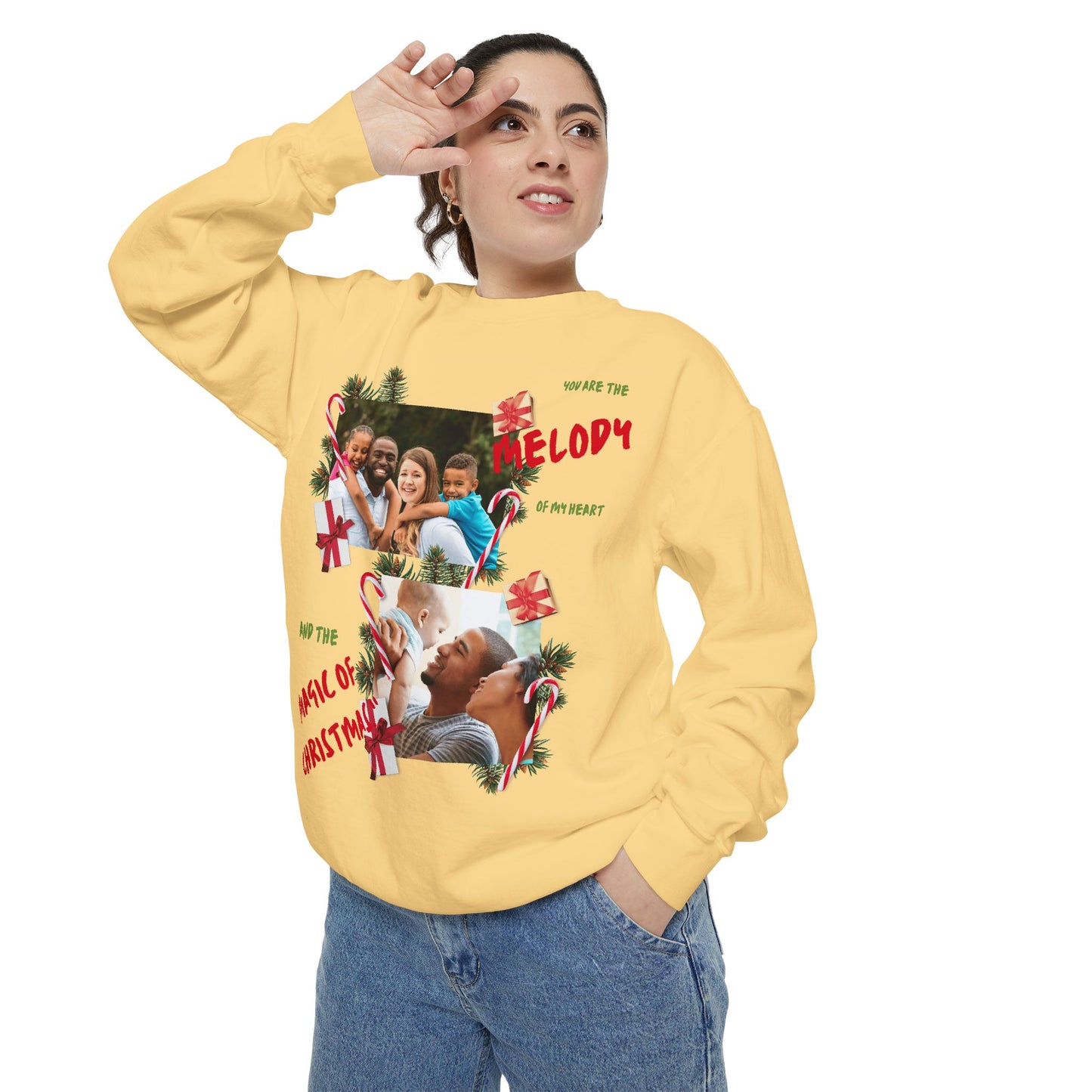 Personalized Christmas Photo Sweatshirt – “You Are the Melody” Holiday Crewneck