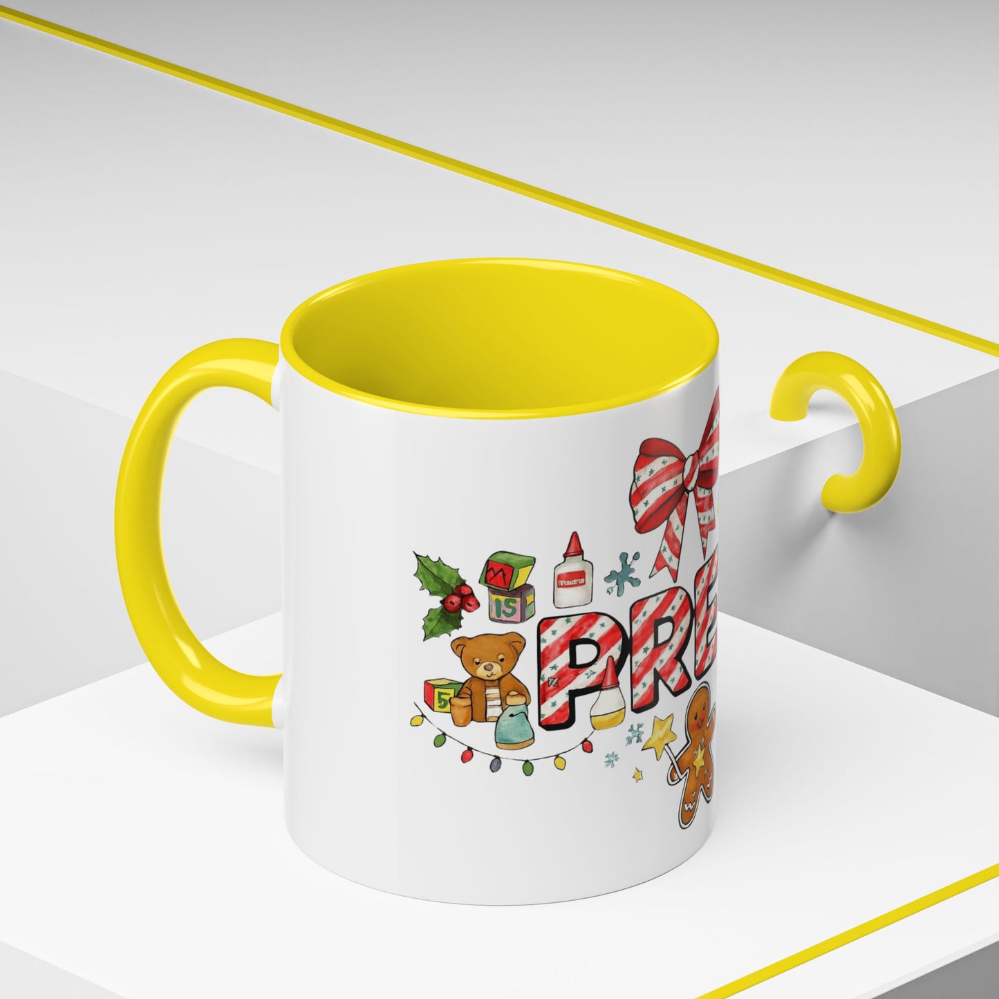 Holiday Teacher Coffee Mug 'PRE-K' Festive Gingerbread & Candy Cane Design (11/15oz) School Staff Christmas Mug Collection