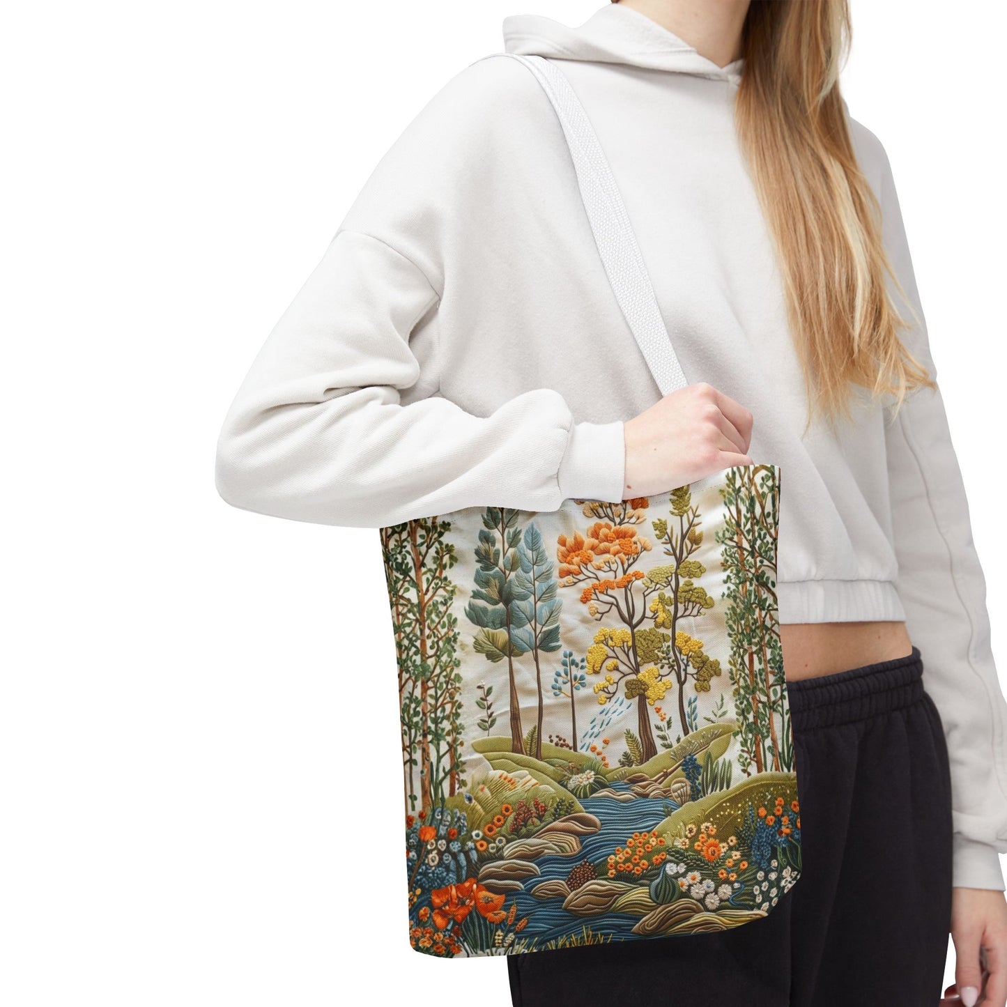 Scenic Meadow Tote Crochet-Decorated Tote Bags