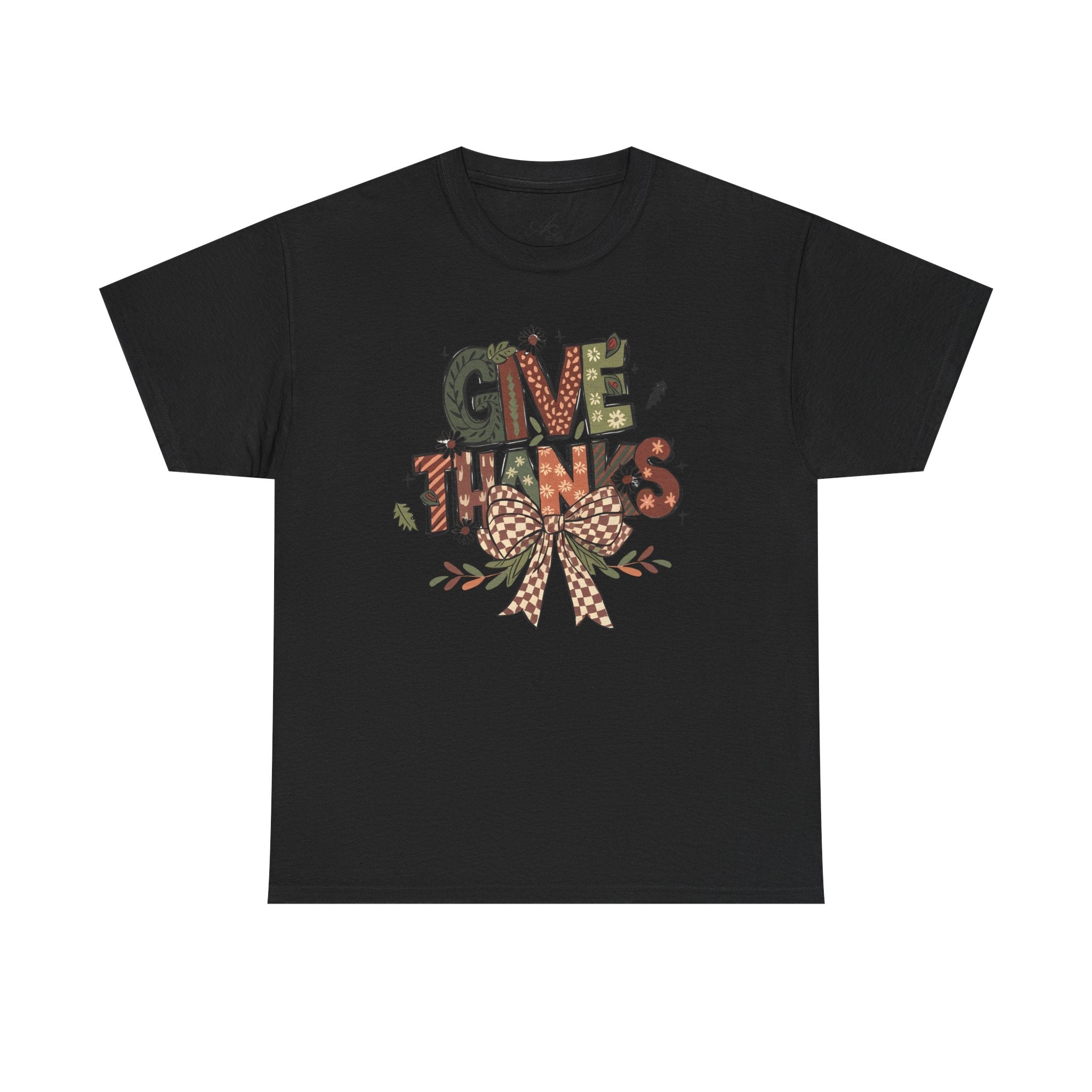 Give Thanks Tee Thanksgiving Graphic T-Shirt with Rustic Bow Design