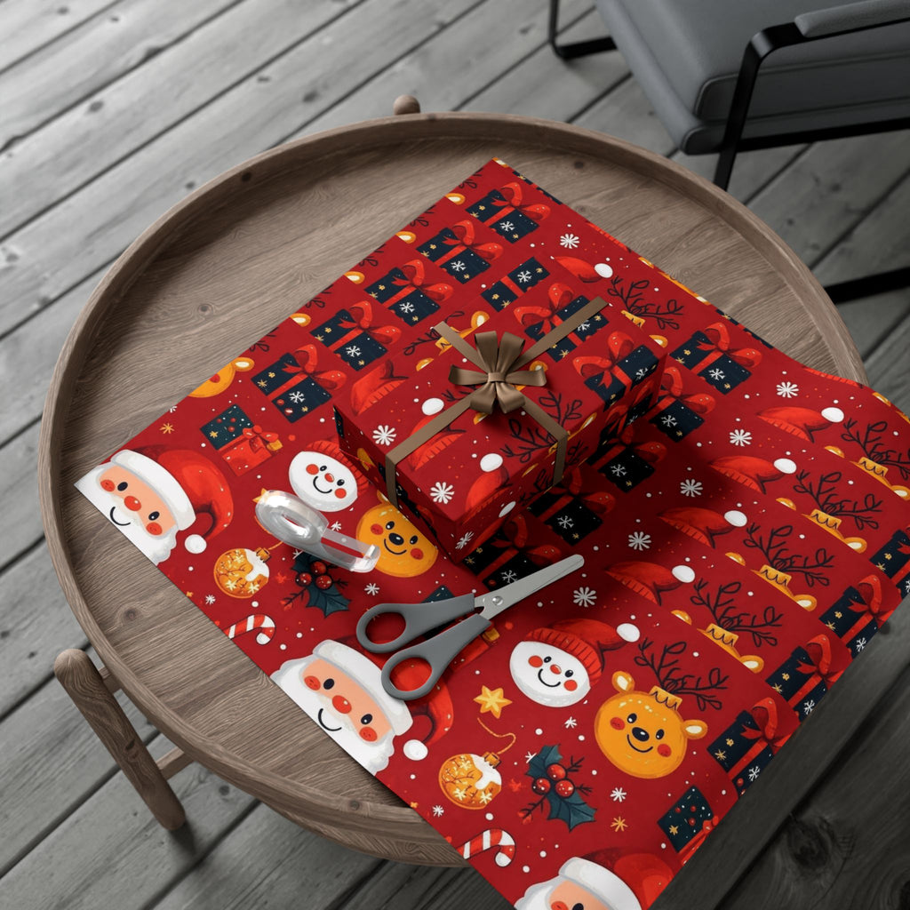Christmas Wrapping Paper - Santa, Snowman & Reindeer Holiday Gift Wrap Festive Wrapping Paper