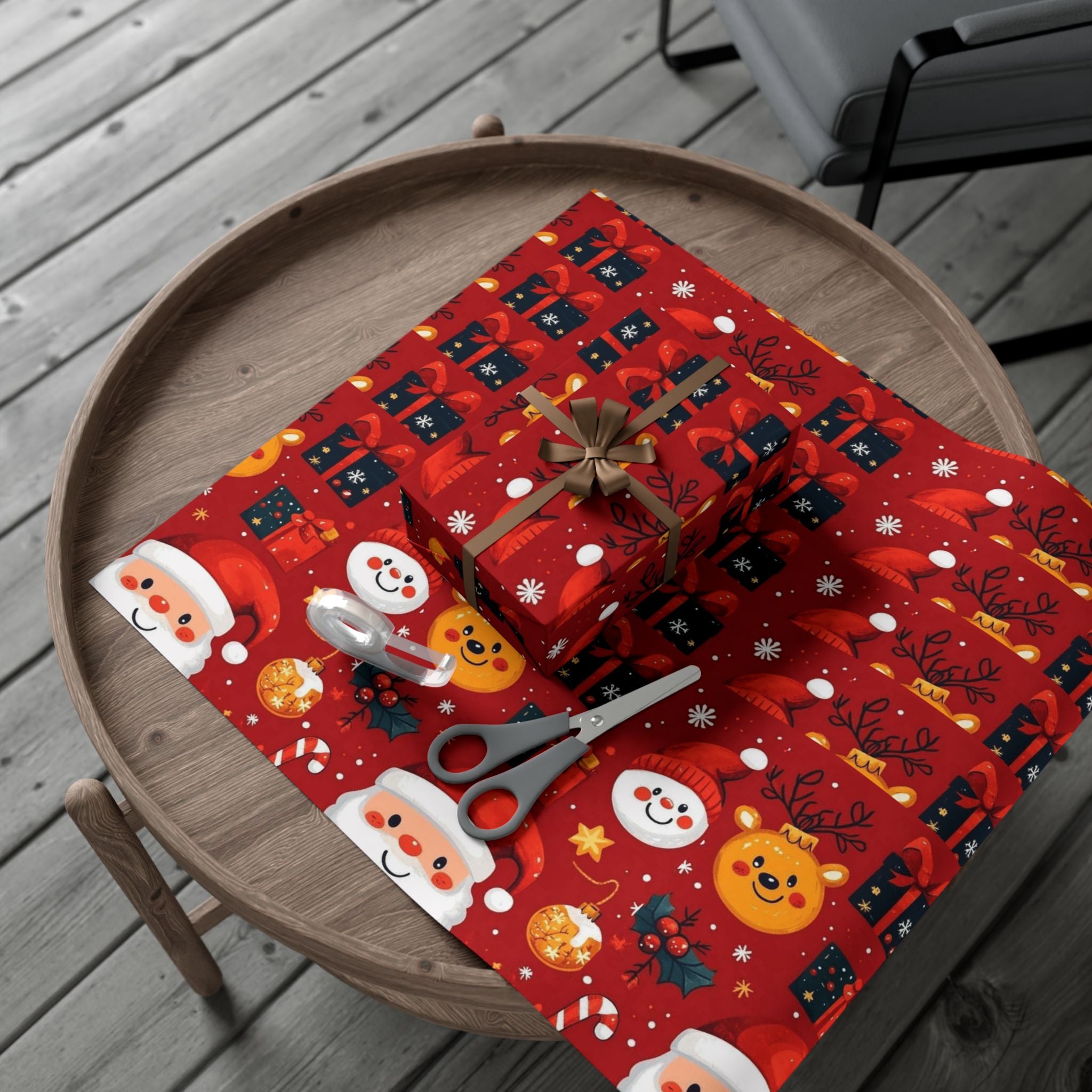 Christmas Wrapping Paper - Santa, Snowman & Reindeer Holiday Gift Wrap Festive Wrapping Paper