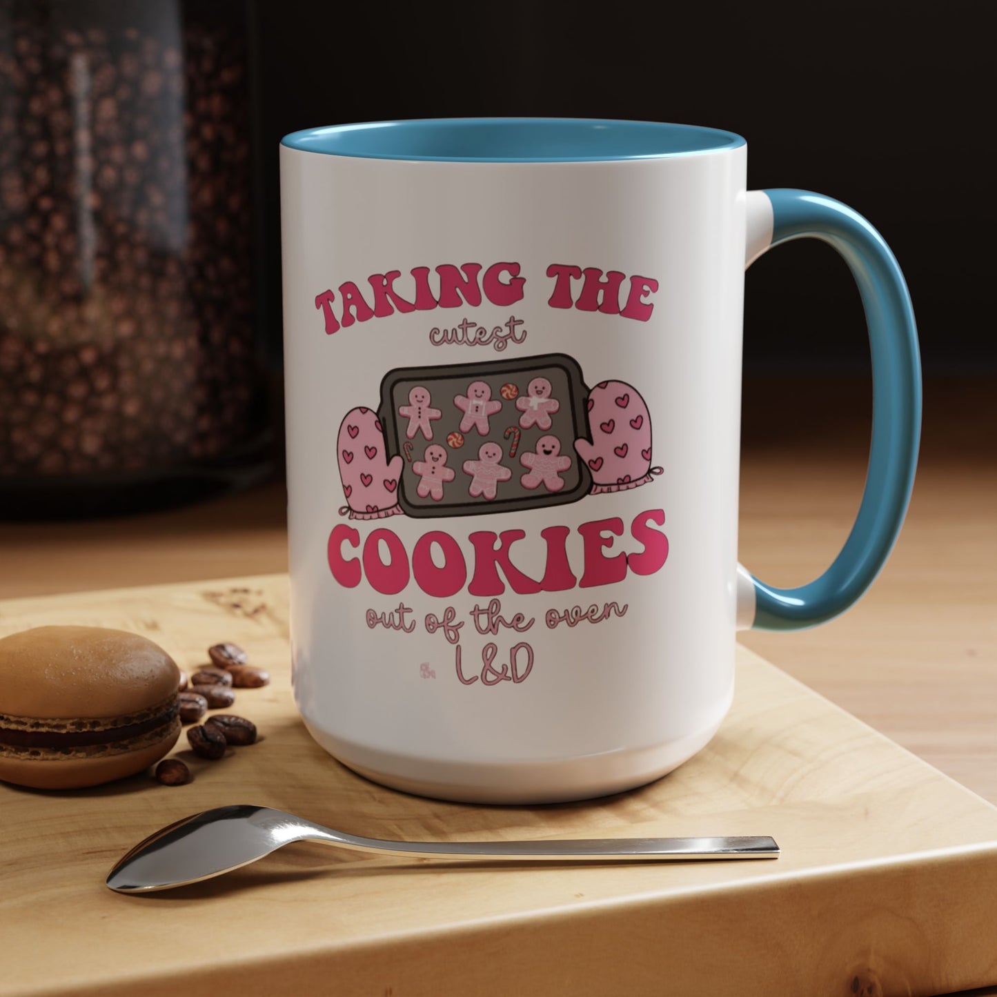 Accent Coffee Mug — "Taking the Cookies" Cute Pink Baking Design Coffee Cup for Fun Celebrations