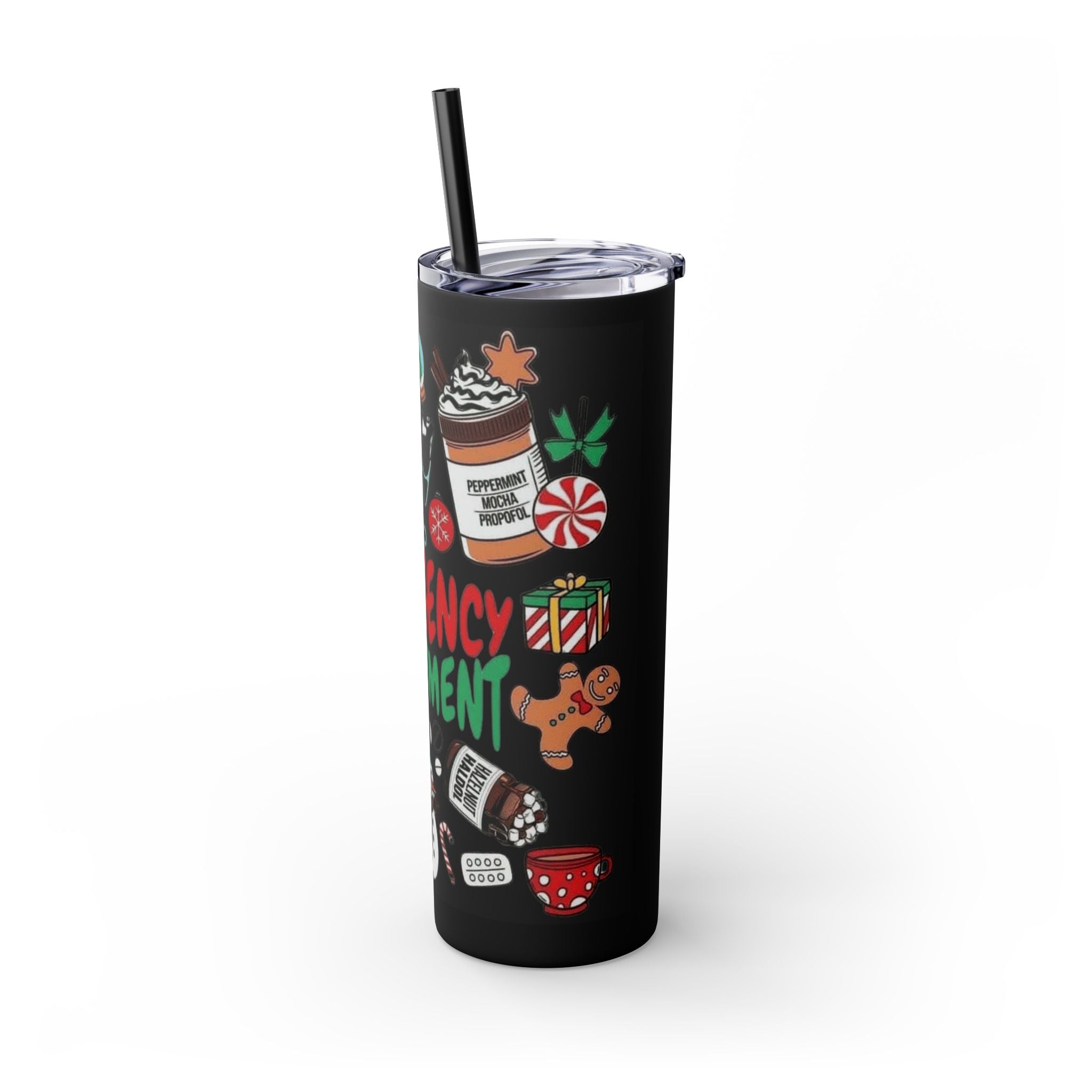 Emergency Department Nurse Christmas Skinny Tumbler - 20oz Holiday Medical Travel Cup with Straw Medical Christmas Mug