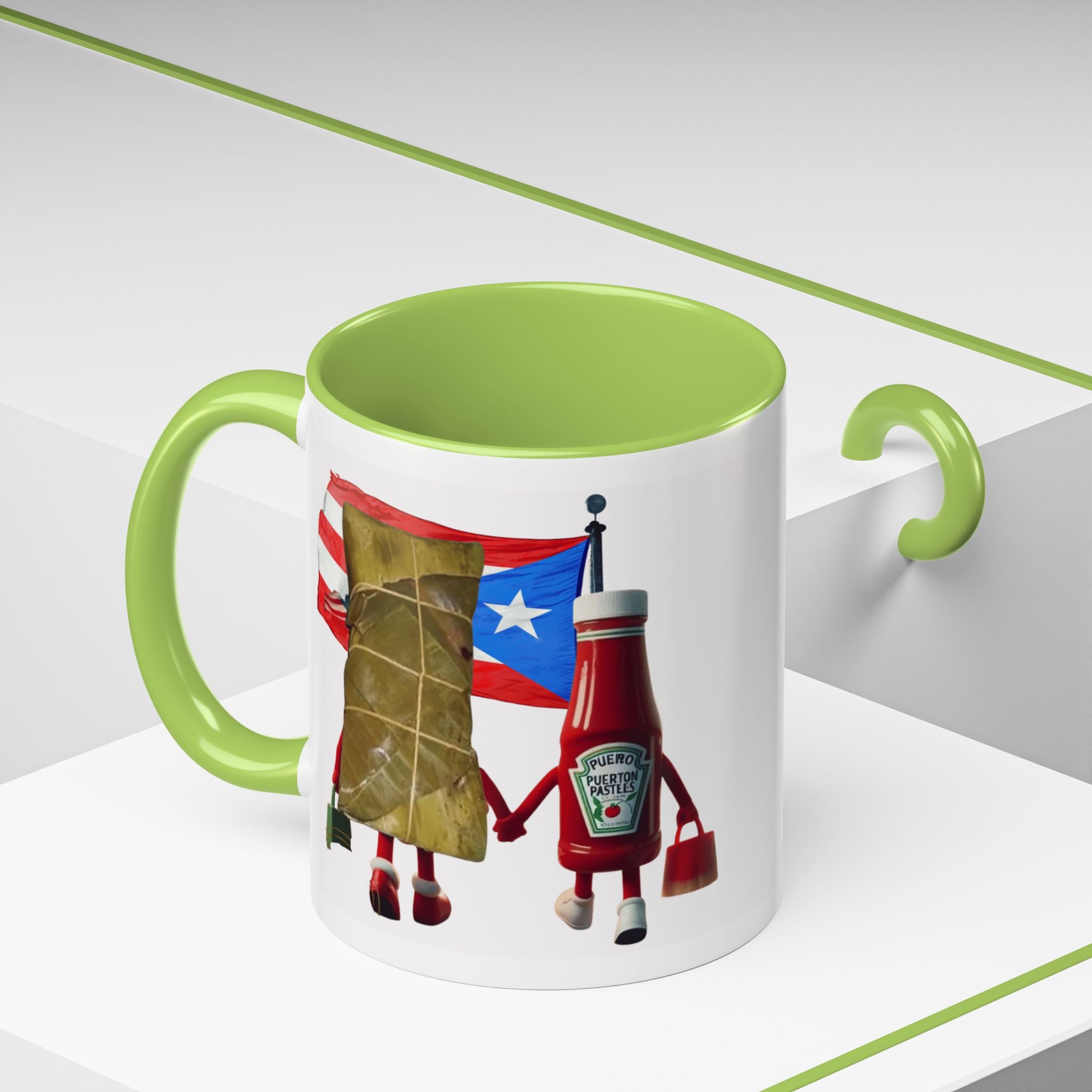 Puerto Rican Flag Ketchup & Pasteles Coffee Mug — Funny Food Friends Accent Mug (11/15oz)