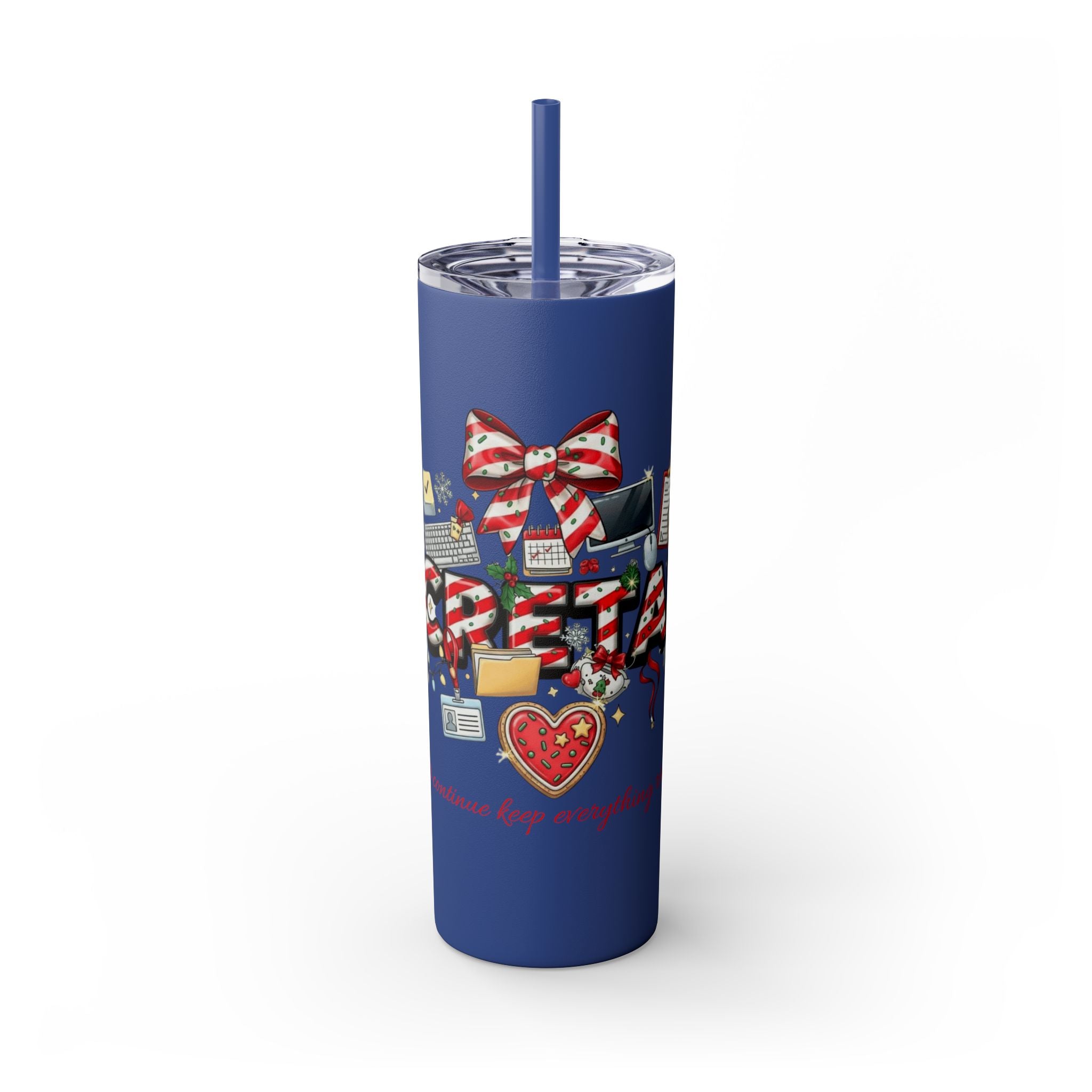 Christmas mug for the office team who keeps everything running smoothly. Candy Cane Christmas Office Secret Santa Design, 20oz with Straw