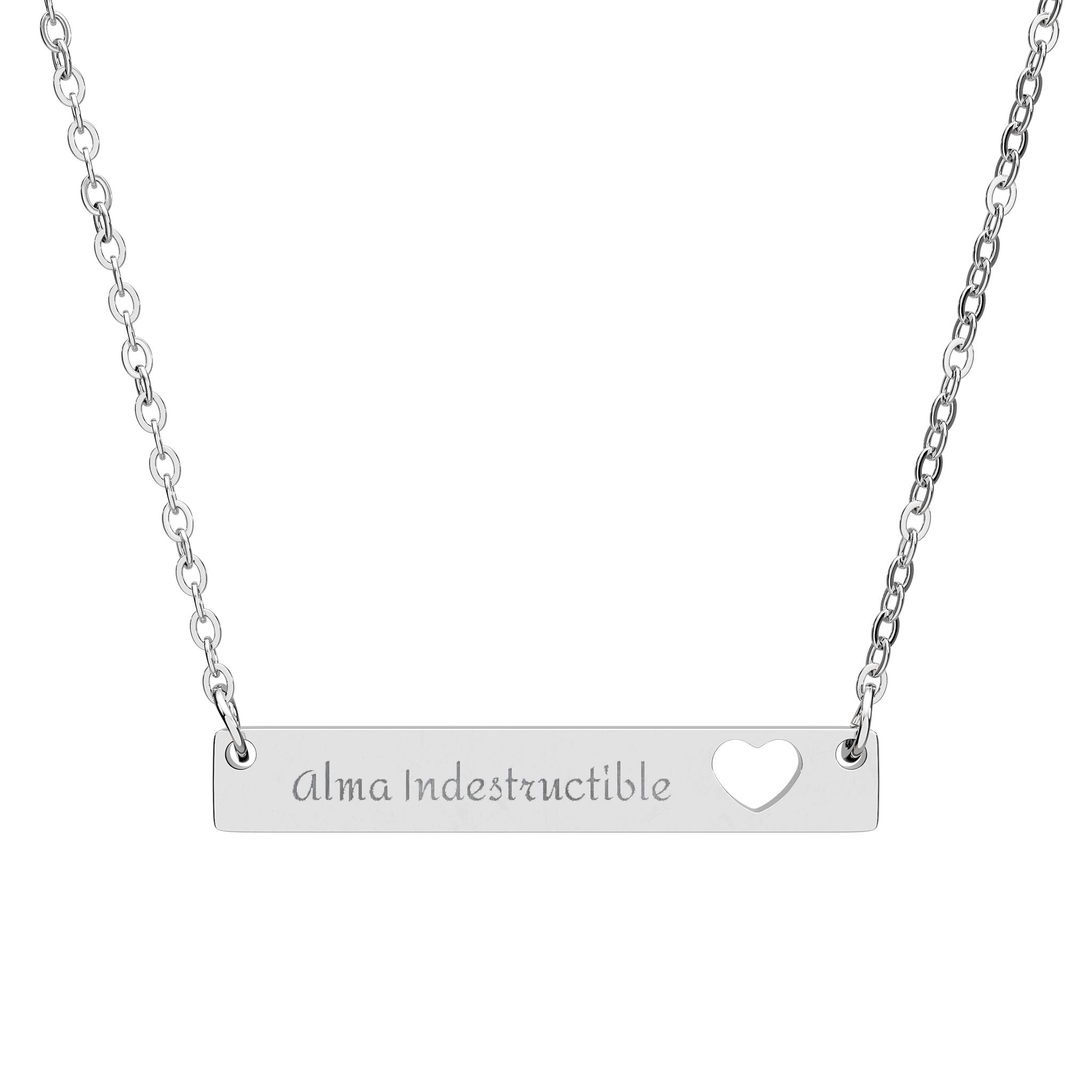 Alma indestructible. Engravable Cutout Heart Bar Necklace — Personalized Name Pendant