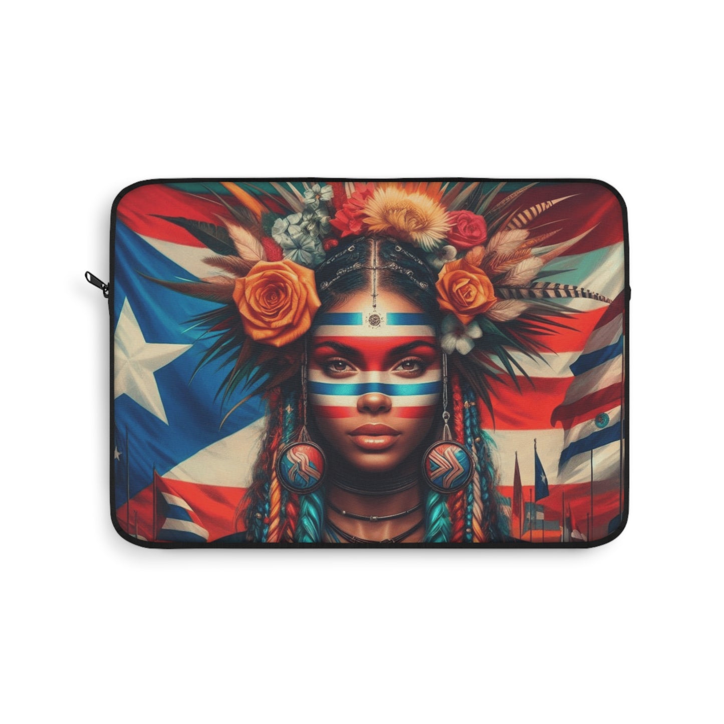 Puerto Rican Pride Laptop Sleeve — Floral Headdress & Flag Artwork