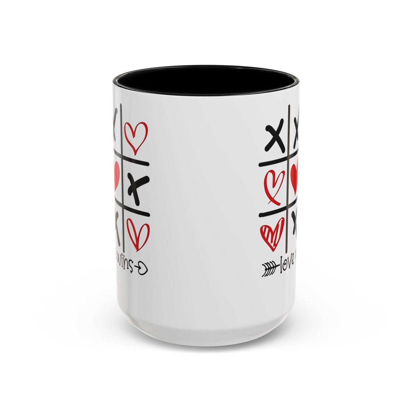 Love Wins Tic-Tac-Toe Heart Accent Coffee Mug — Romantic Valentine 11/15oz
