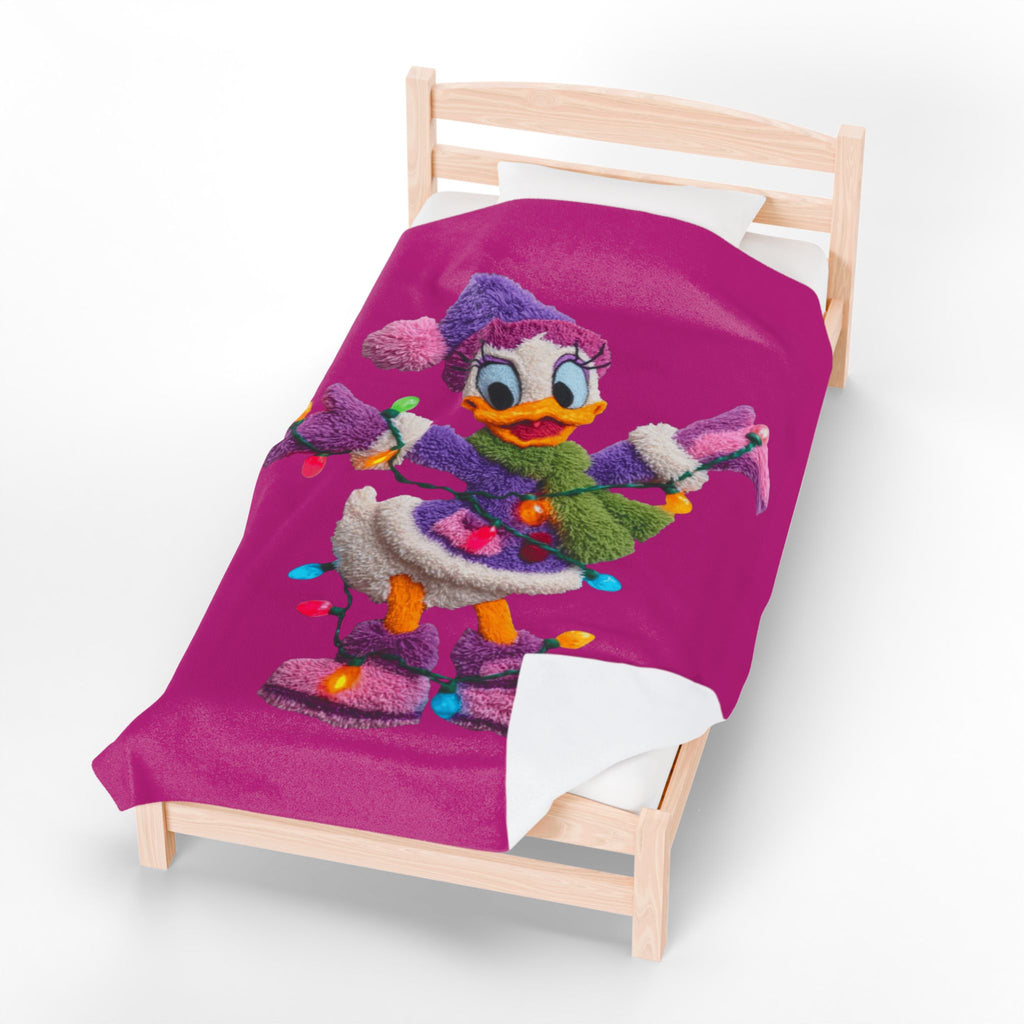 Daisy Duck Holiday Velveteen Plush Blanket — Cozy Christmas Lights Throw for Kids & Fans