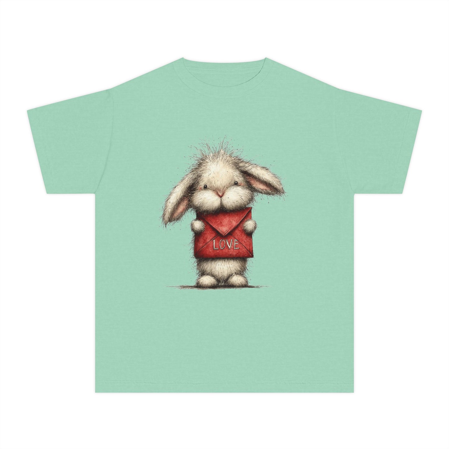 Kids Tee  Cute Bunny Holding "Love" Heart Graphic (Youth Midweight)