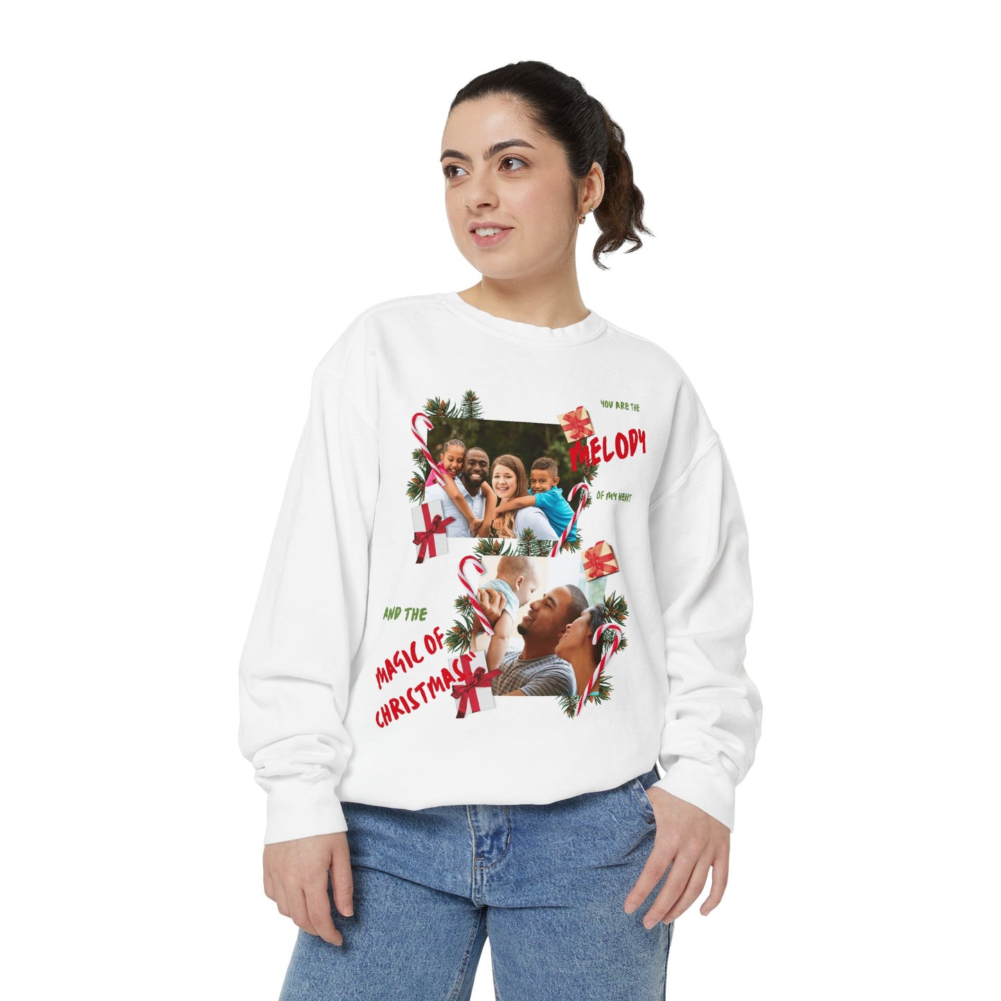 Personalized Christmas Photo Sweatshirt – “You Are the Melody” Holiday Crewneck
