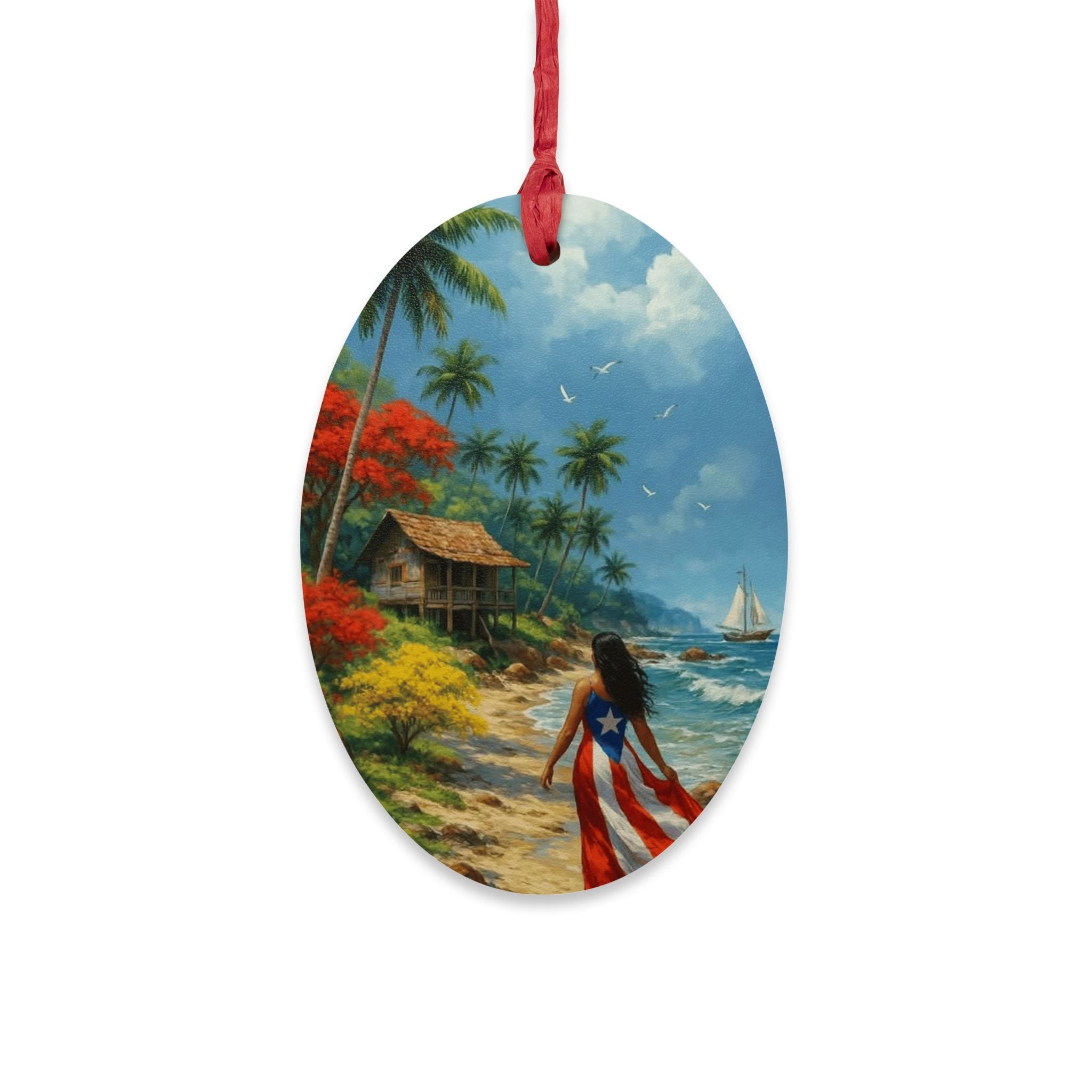 Boricua Pride wood Ornament – Puerto Rico Island Christmas Tree Decoration