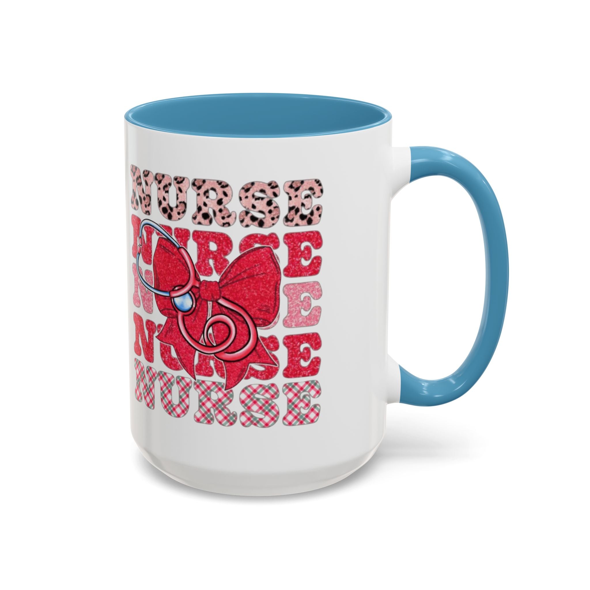 Nurse Stethoscope Bow Accent Coffee Mug — Cute Leopard & Plaid Healthcare Gift (11/15oz) Medical Christmas Mug