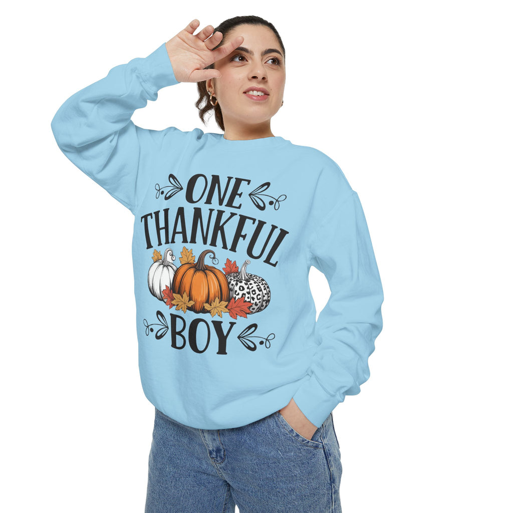 Thankful Boy Sweatshirt  Fall Pumpkin Thanksgiving Crewneck Fall T-Shirts and Sweatshirts Collection