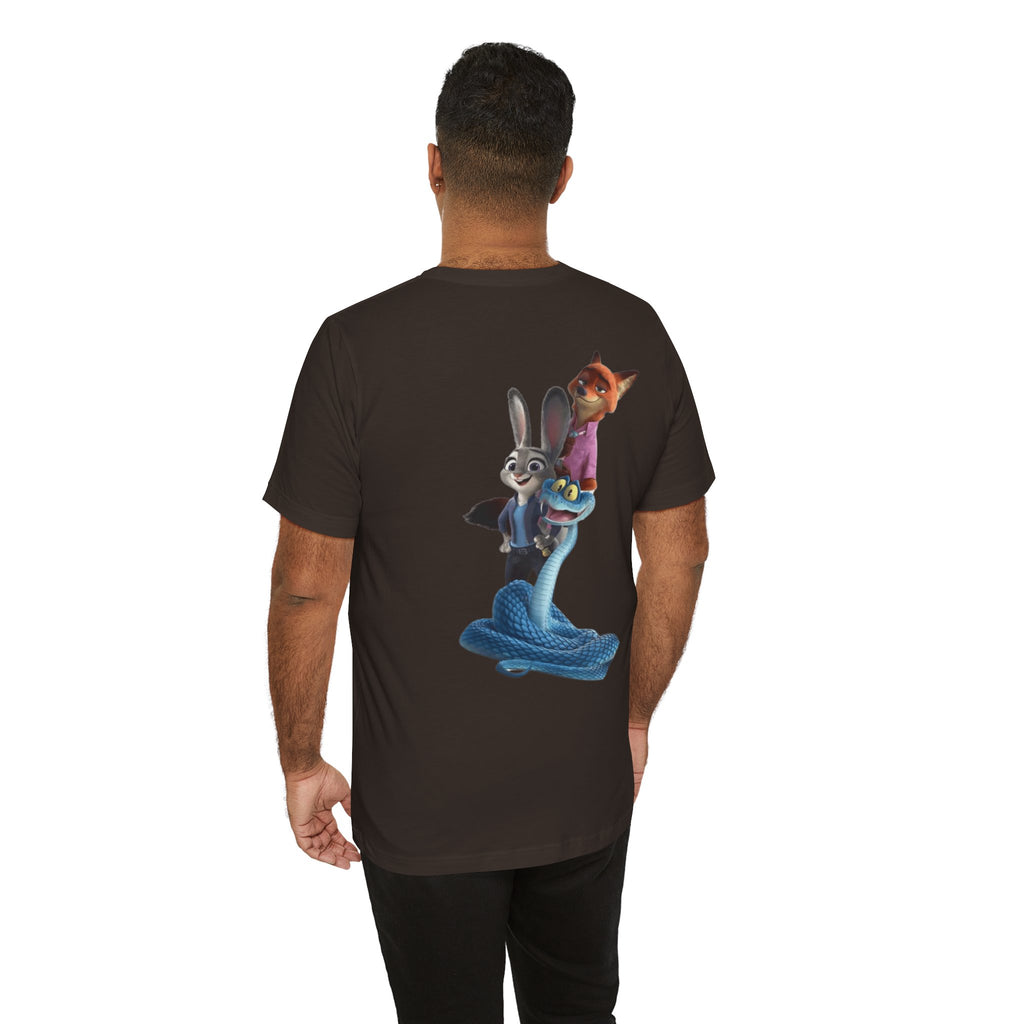 Animated Character Tee — Cute Fox & Bunny Stack Graphic T-Shirt  cartoon-style Christmas artwork