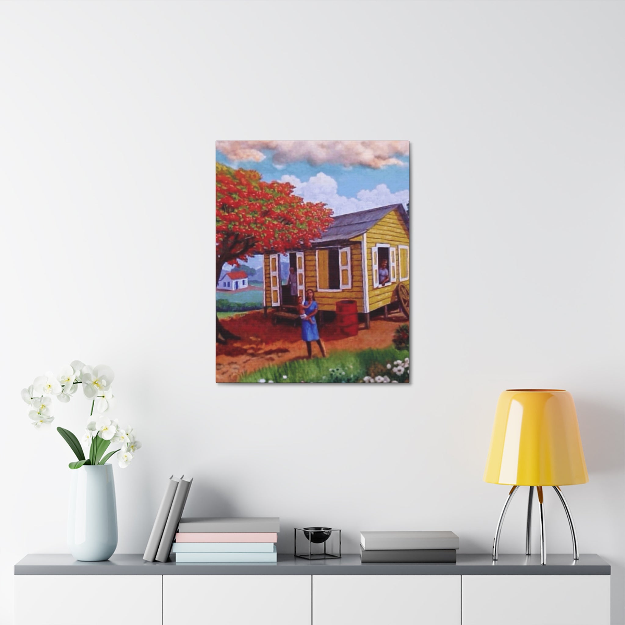 The Soul of Puerto RicoCaribbean Cottage Stretched Canvas  Tropical Village Scene Wall Art