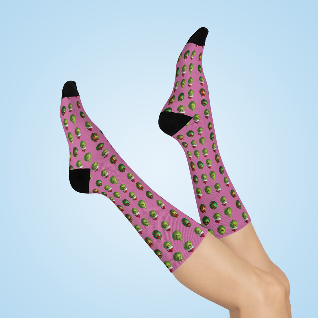 New Christmas Sock Collection Pink Apple Pattern Crew Socks  Cute Fruit Novelty Cushioned Socks