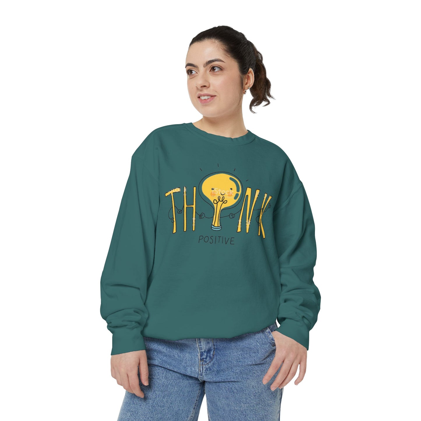 Think Positive Sweatshirt  Cute Lightbulb Graphic Positive Vibes Crewneck