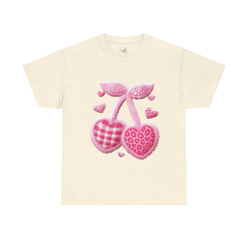 Pink Heart Cherries Tee  LOVE Graphic Valentine T-Shirt