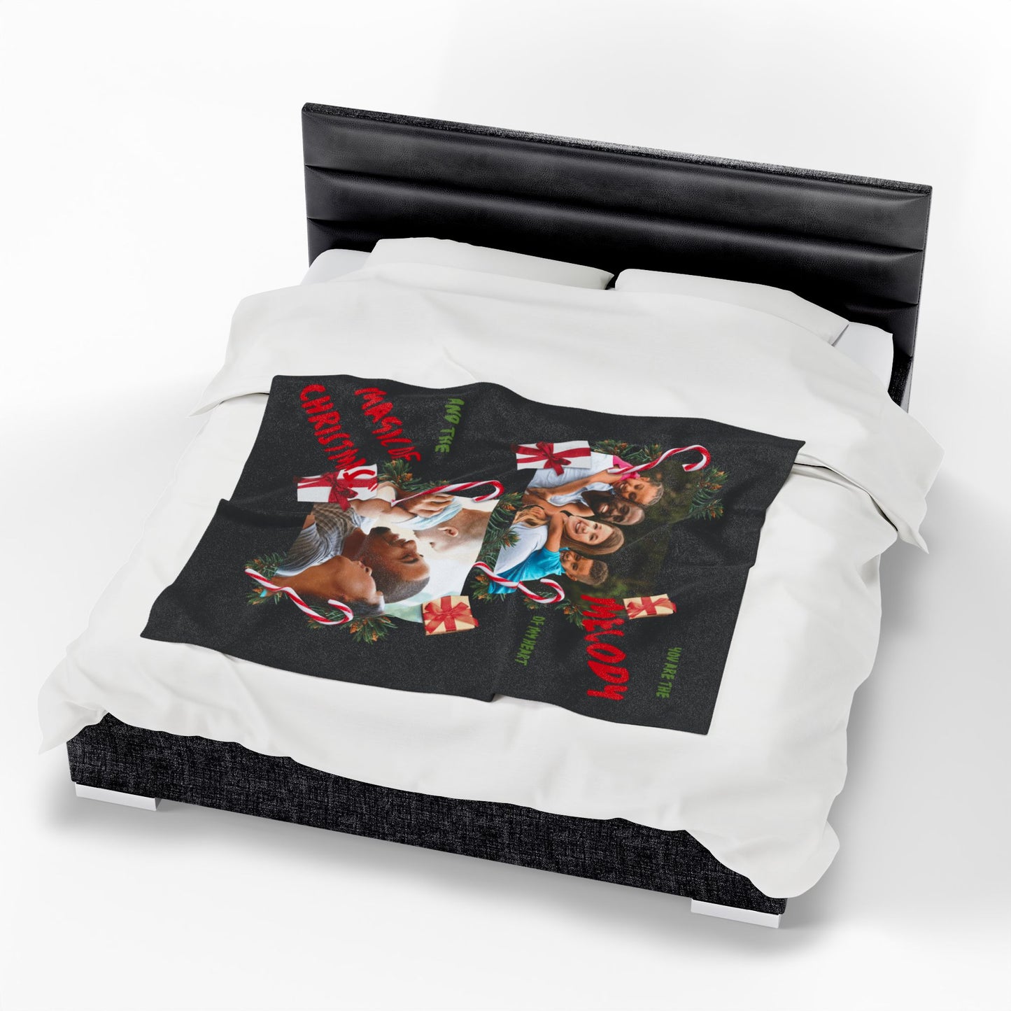 Personalized Christmas Photo Plush Blanket  “You Are the Melody of My Heart” Holiday Throw
