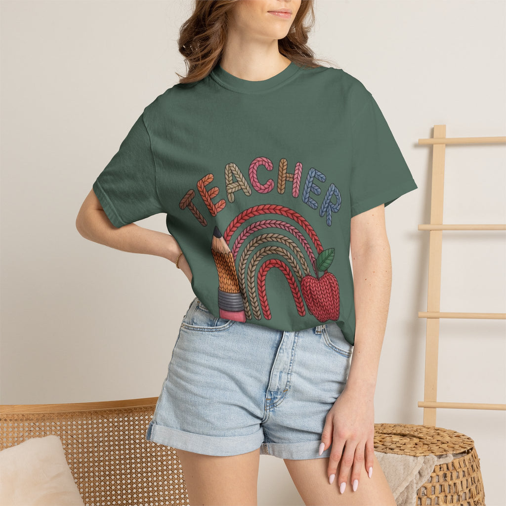 Teacher Rainbow Pencil & Apple T-Shirt — Back-to-School Gift for Educators