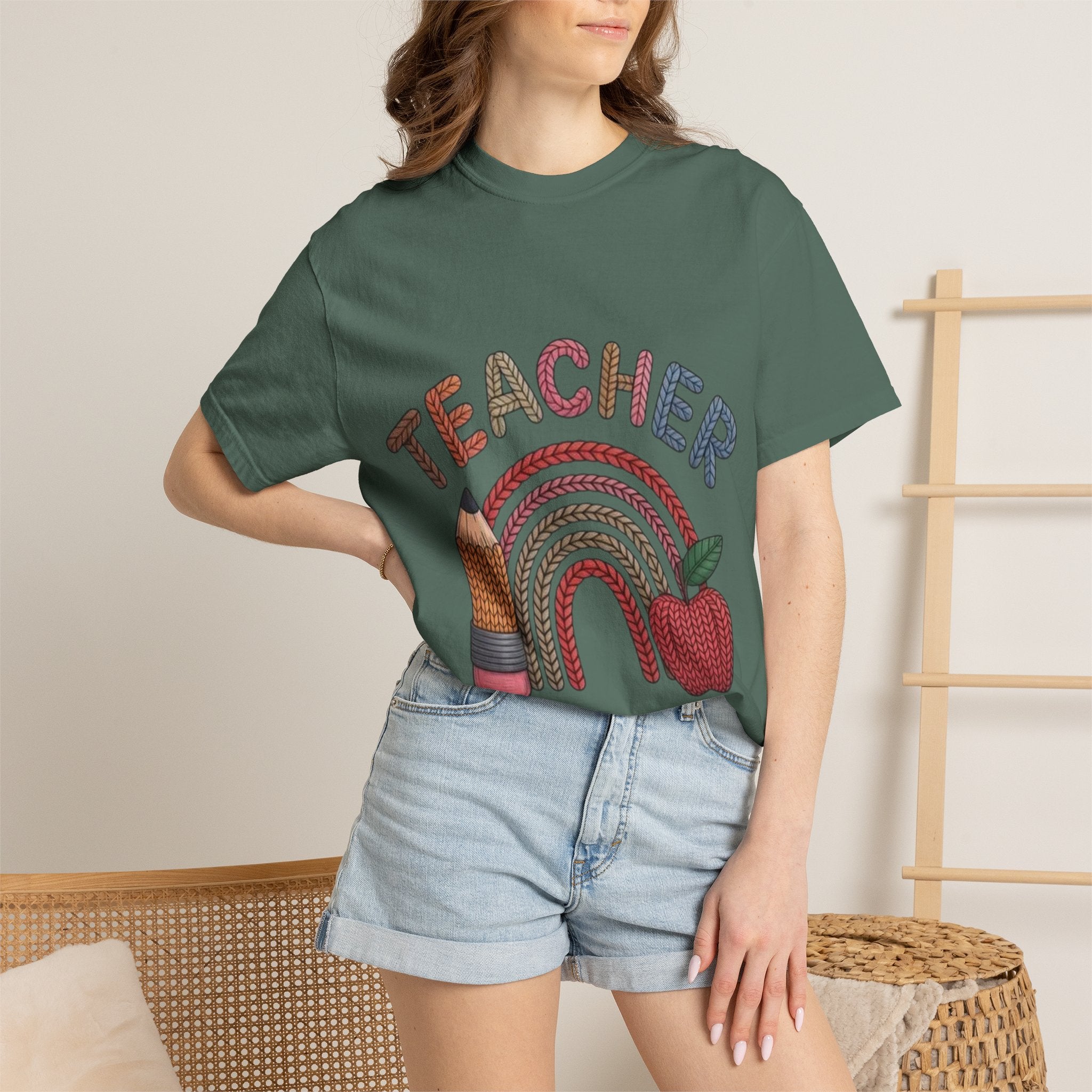 Teacher Rainbow Pencil & Apple T-Shirt — Back-to-School Gift for Educators