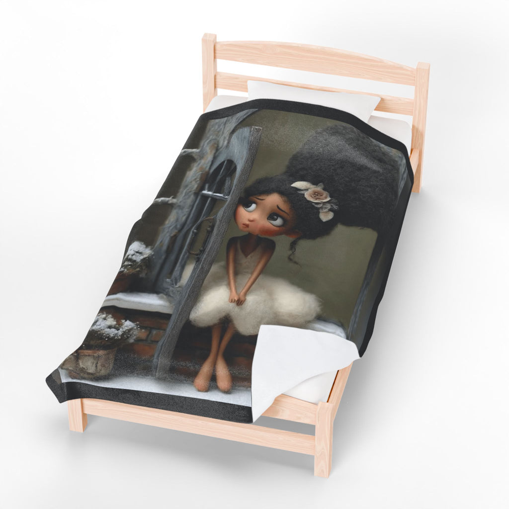 Cute Cozy Plush Blanket — Whimsical Ballerina Girl Velveteen Throw