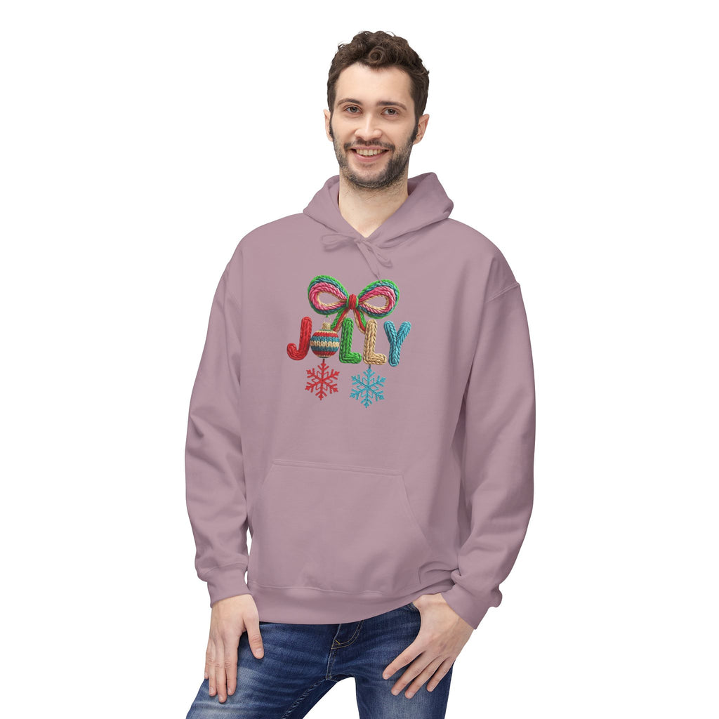 Jolly Candy Cane Holiday Hoodie — "JOLLY" Festive Sweatshirt