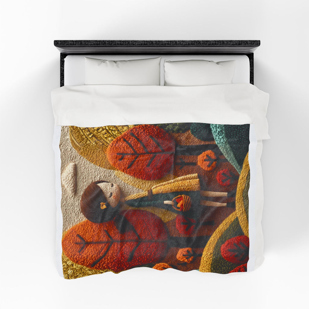 Autumn Forest Girl Plush Blanket — Cozy Velveteen Fall Throw