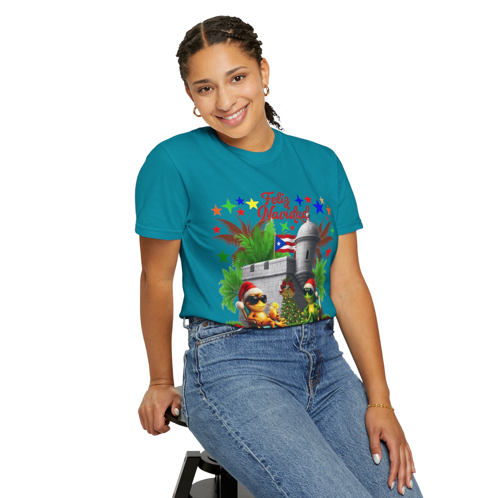 Feliz Navidad Puerto Rico T-Shirt  Castillo & Coquí Holiday Tee Puerto Rico Navidades