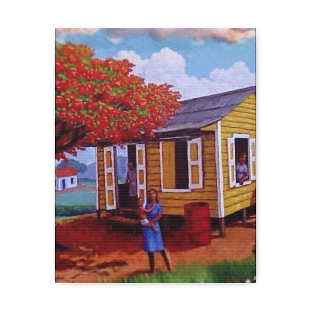 The Soul of Puerto RicoCaribbean Cottage Stretched Canvas  Tropical Village Scene Wall Art