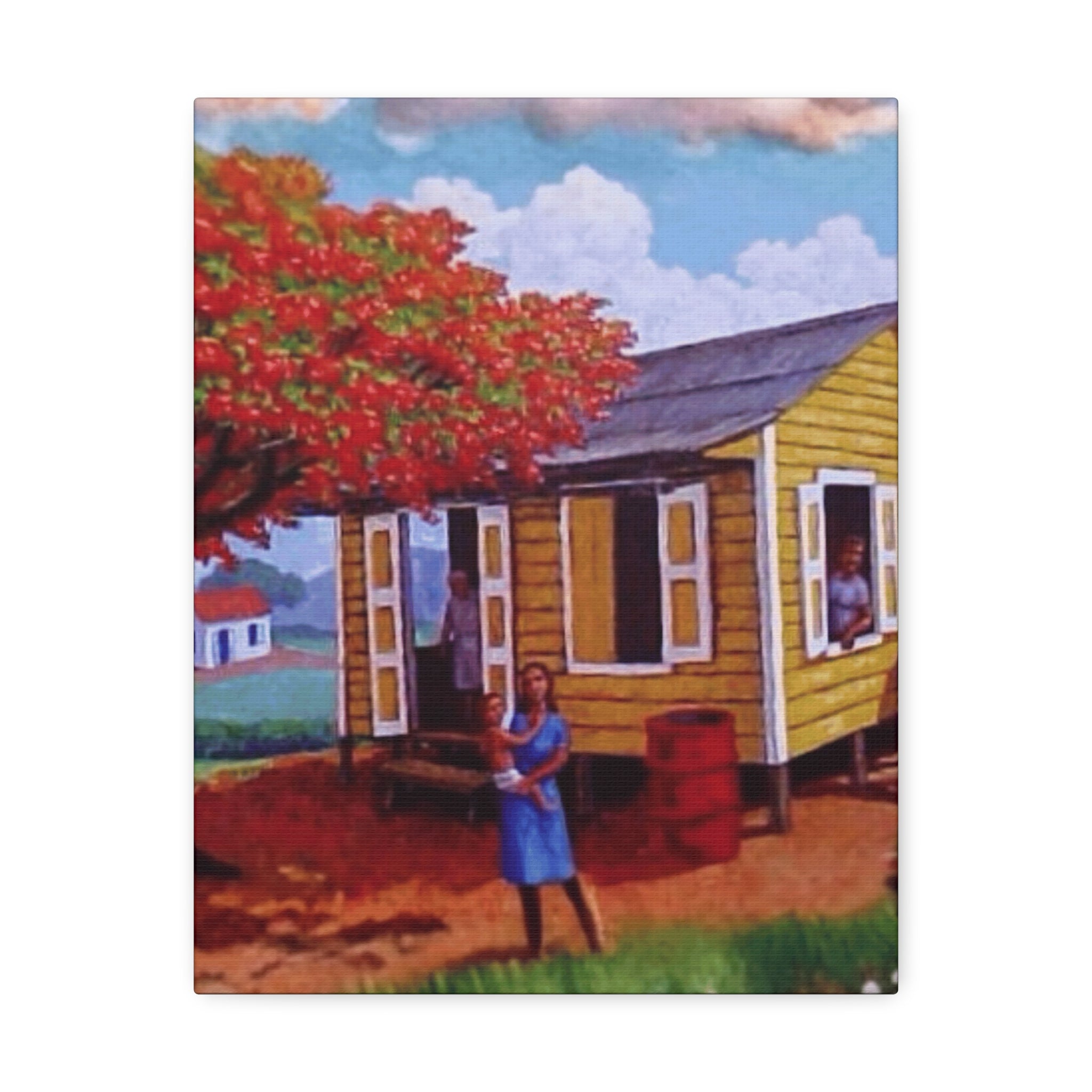 The Soul of Puerto RicoCaribbean Cottage Stretched Canvas  Tropical Village Scene Wall Art