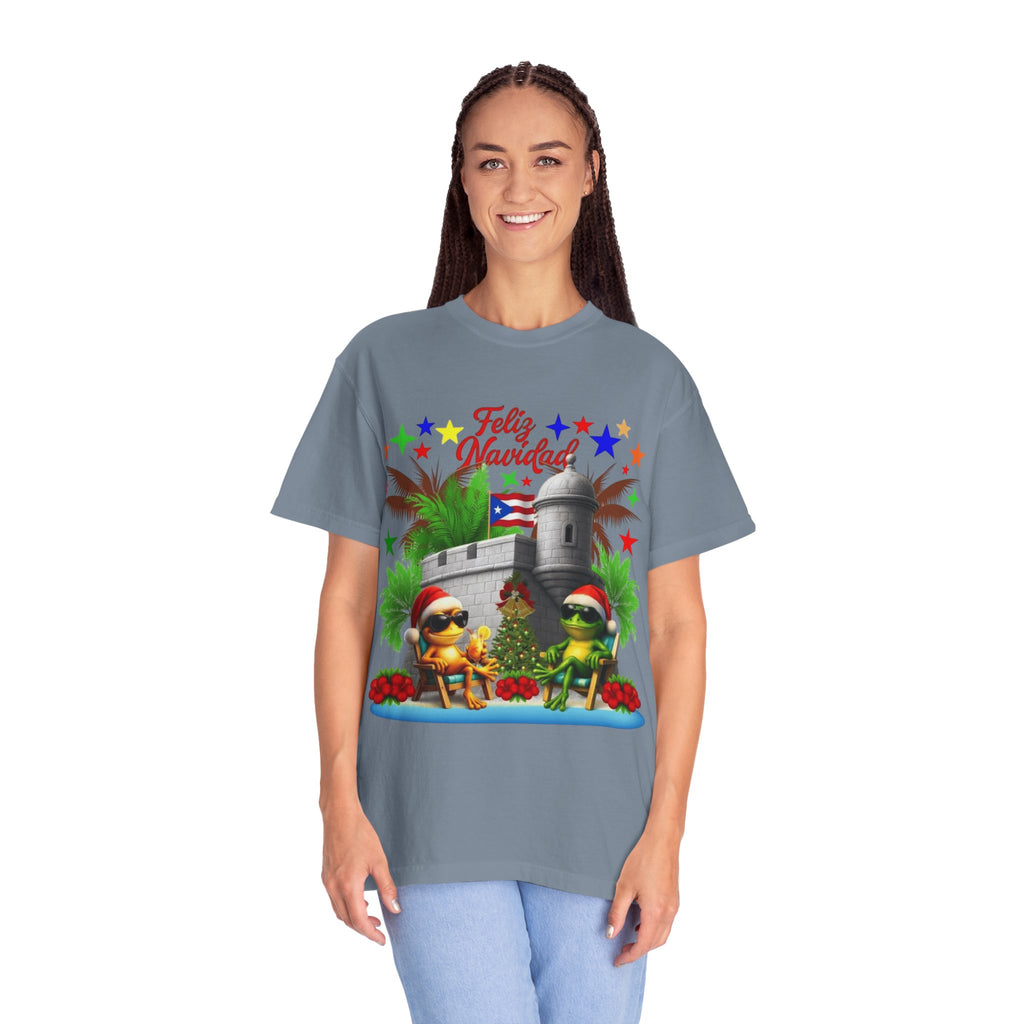 Feliz Navidad Puerto Rico T-Shirt  Castillo & Coquí Holiday Tee Puerto Rico Navidades