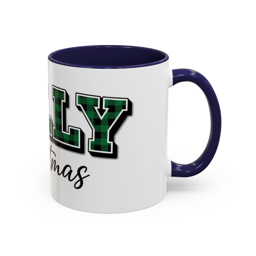 Holly Christmas Accent Coffee Mug — Green Plaid Holiday Gift (11/15oz)