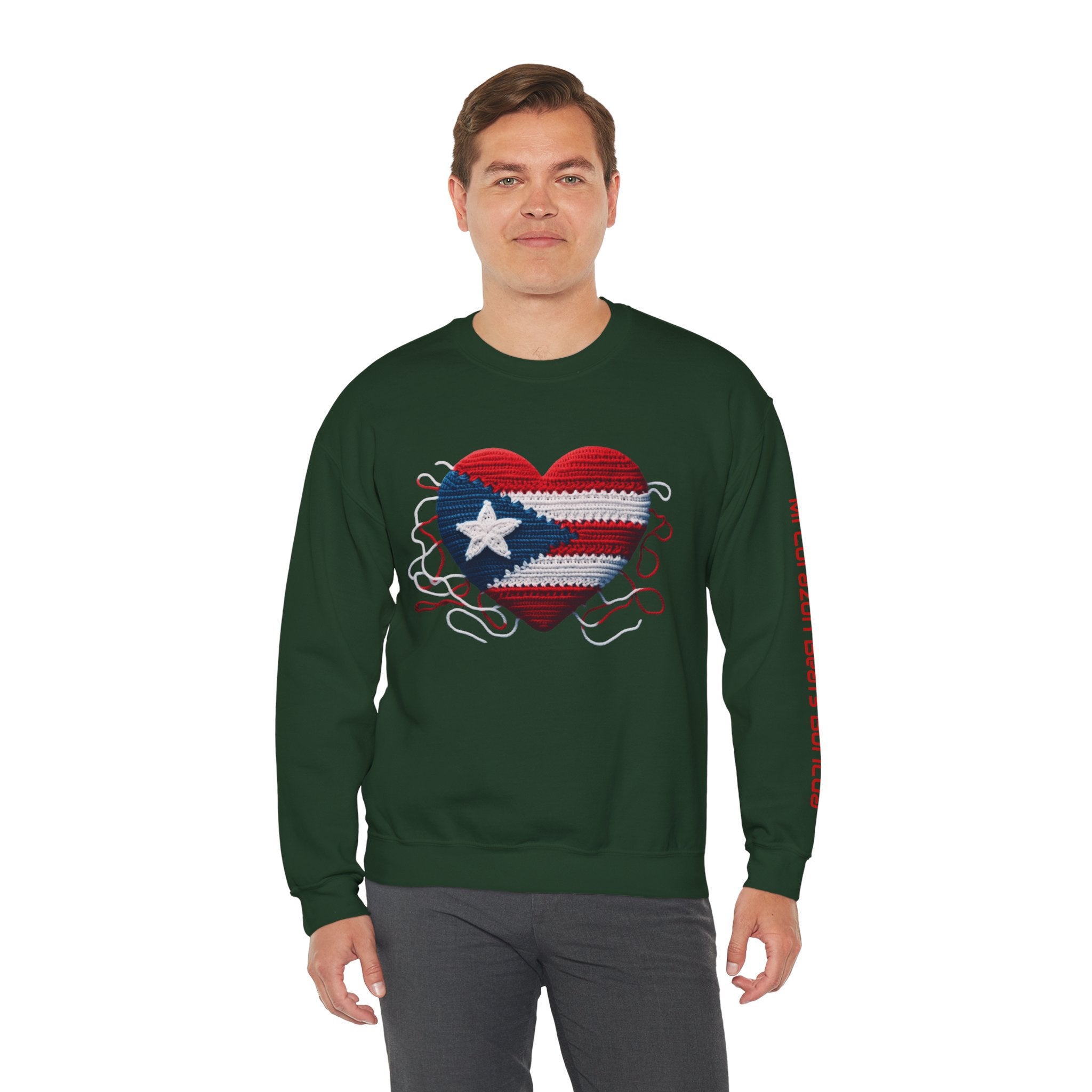 Puerto Rico Heart Crewneck Sweatshirt  Puerto Rican Flag Heart Knit Design