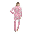 Pink Satin Pajama Set — Heart & 'Love' All-Over Print