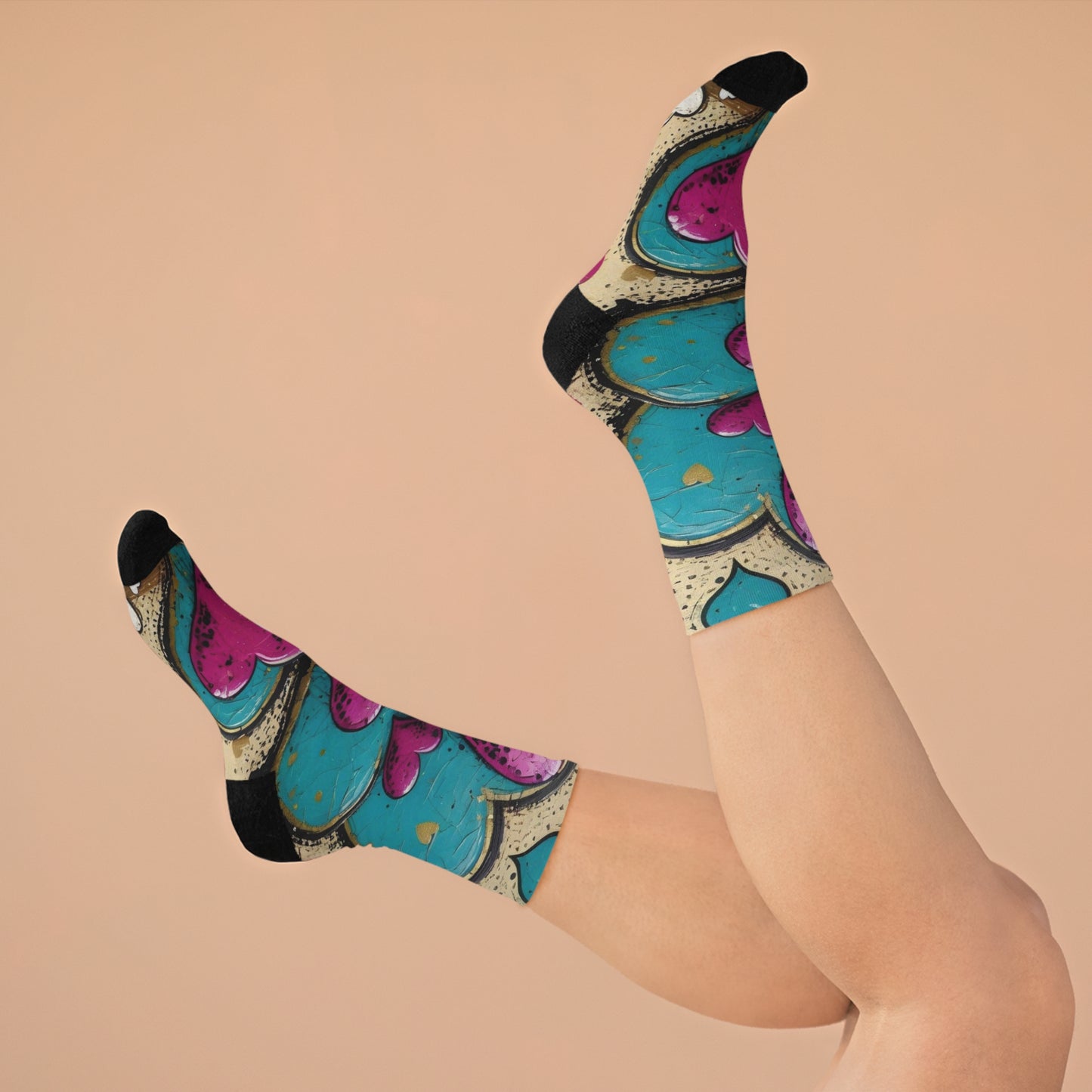 Recycled Poly Socks - Graffiti Heart Print Crew Socks