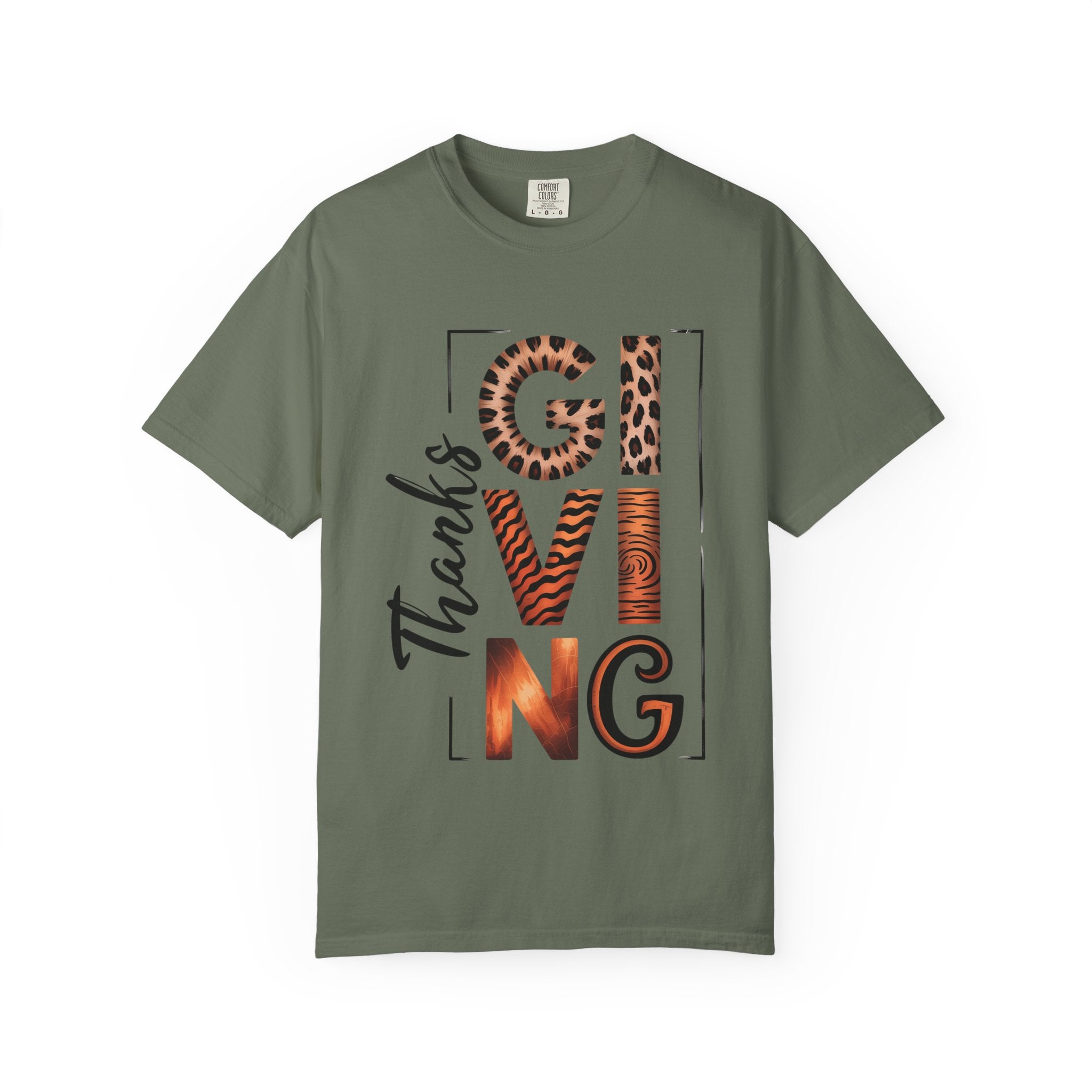 Fall T-Shirts and Sweatshirts Collection Giving Thanks T-Shirt Thanksgiving Graphic Tee with Leopard & Wood Pattern Letters