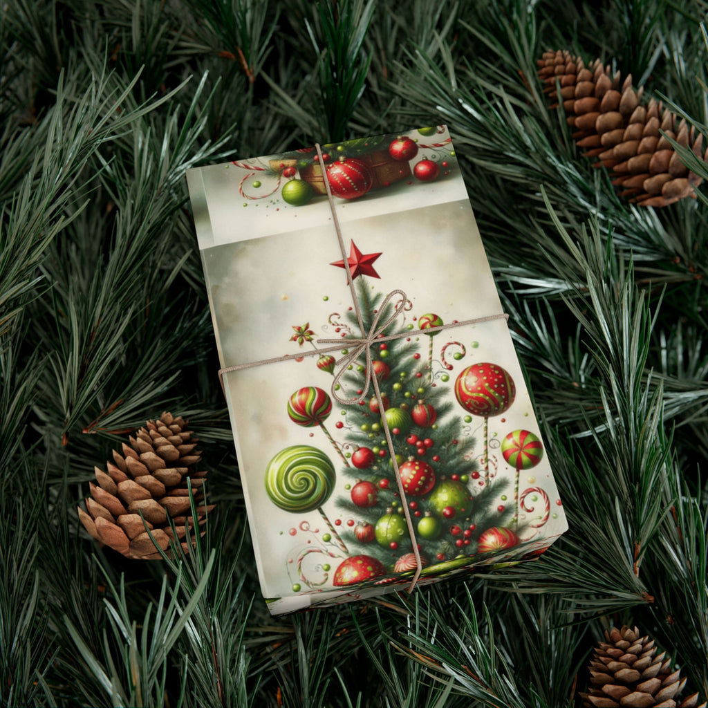 Christmas Tree Ornament Gift Wrap Paper — Vintage Holiday Wrapping Sheets