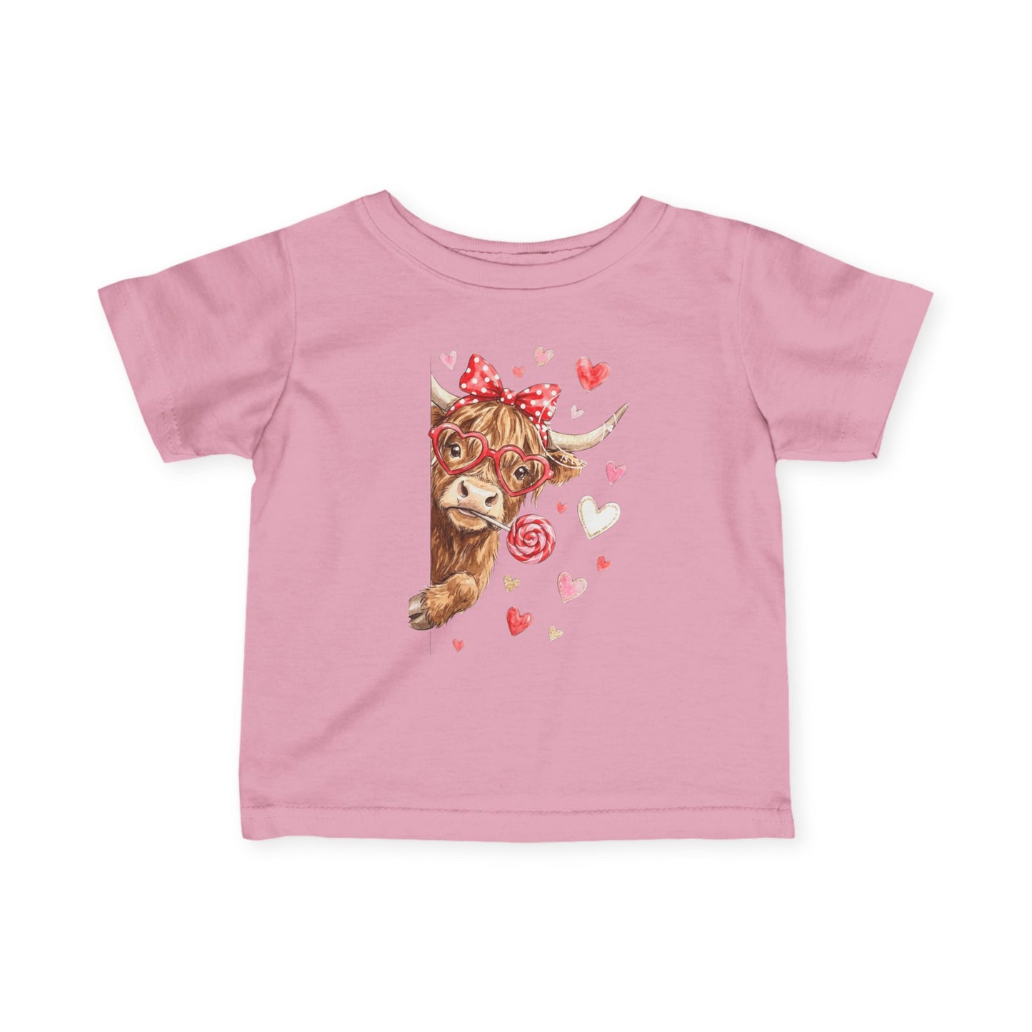 Infant Tee  Watercolor Highland Cow with Hearts (Cute Valentine Baby Top)
