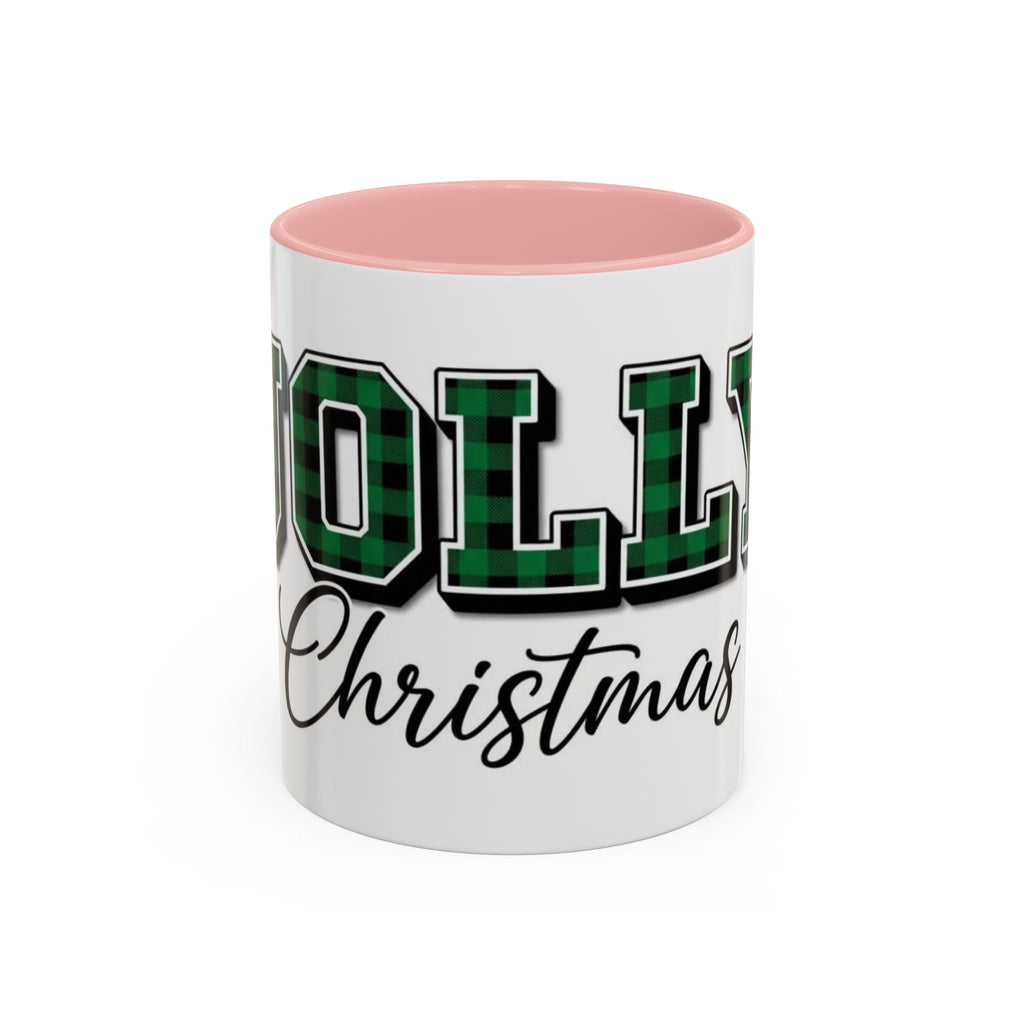 Holly Christmas Accent Coffee Mug — Green Plaid Holiday Gift (11/15oz)