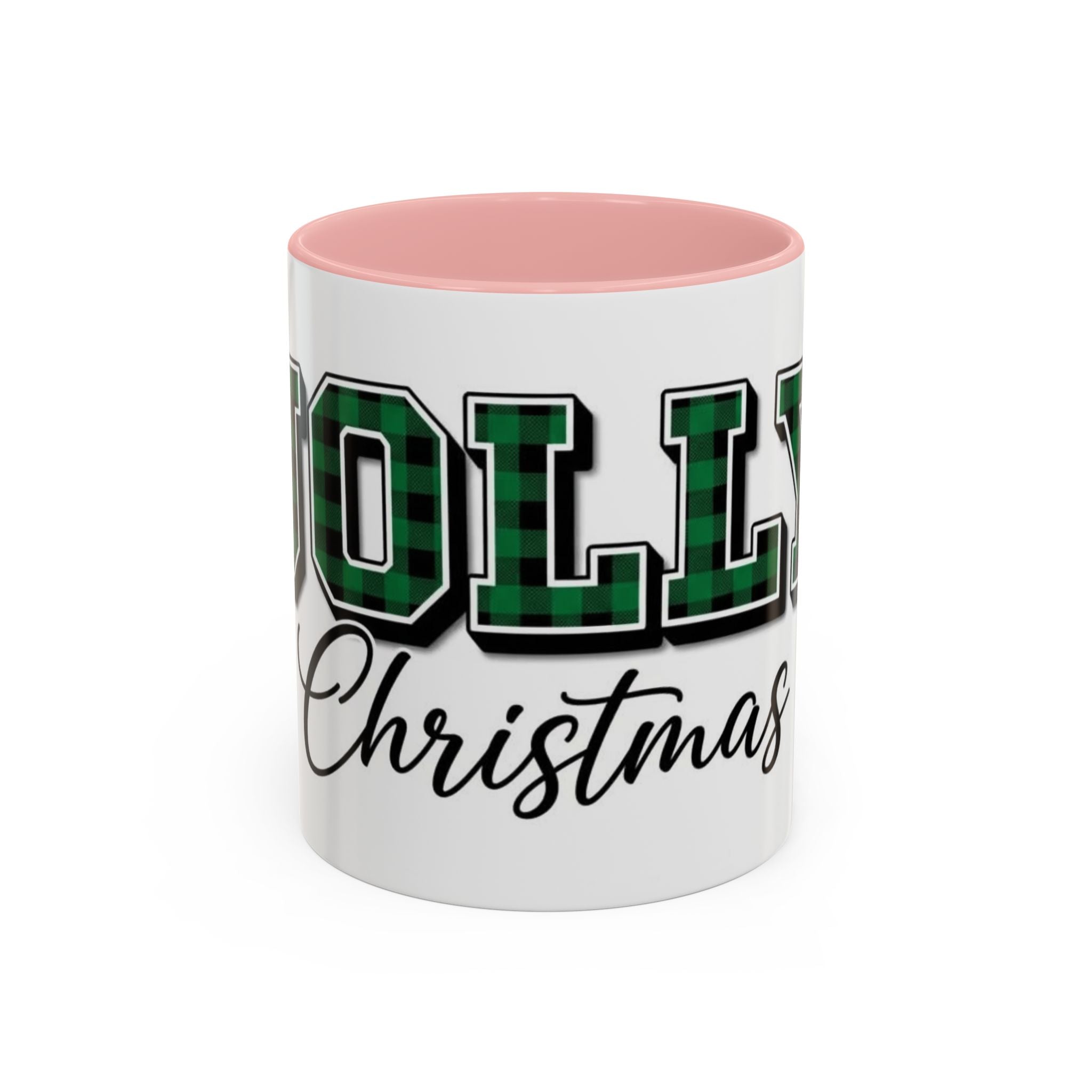 Holly Christmas Accent Coffee Mug — Green Plaid Holiday Gift (11/15oz)