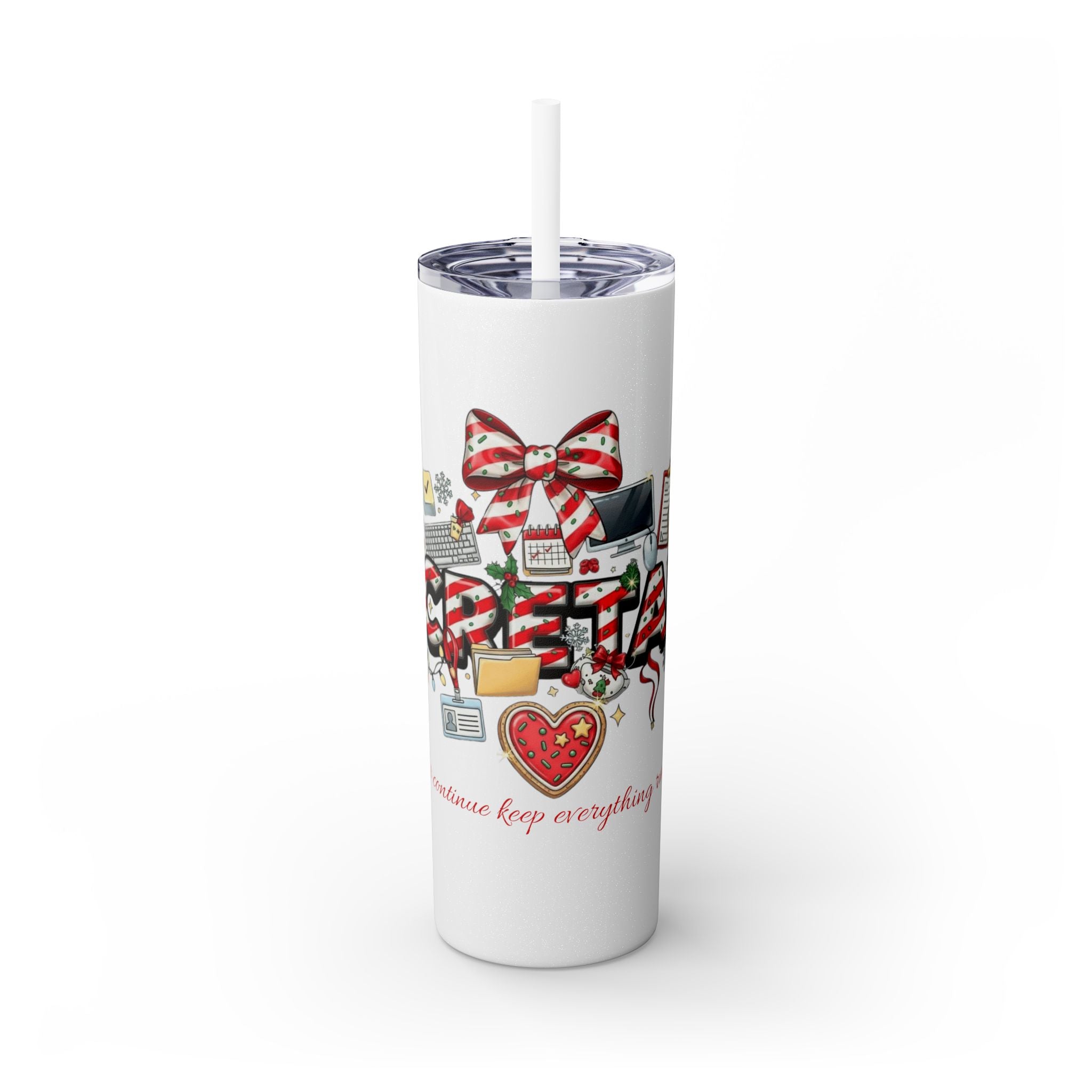 Christmas mug for the office team who keeps everything running smoothly. Candy Cane Christmas Office Secret Santa Design, 20oz with Straw