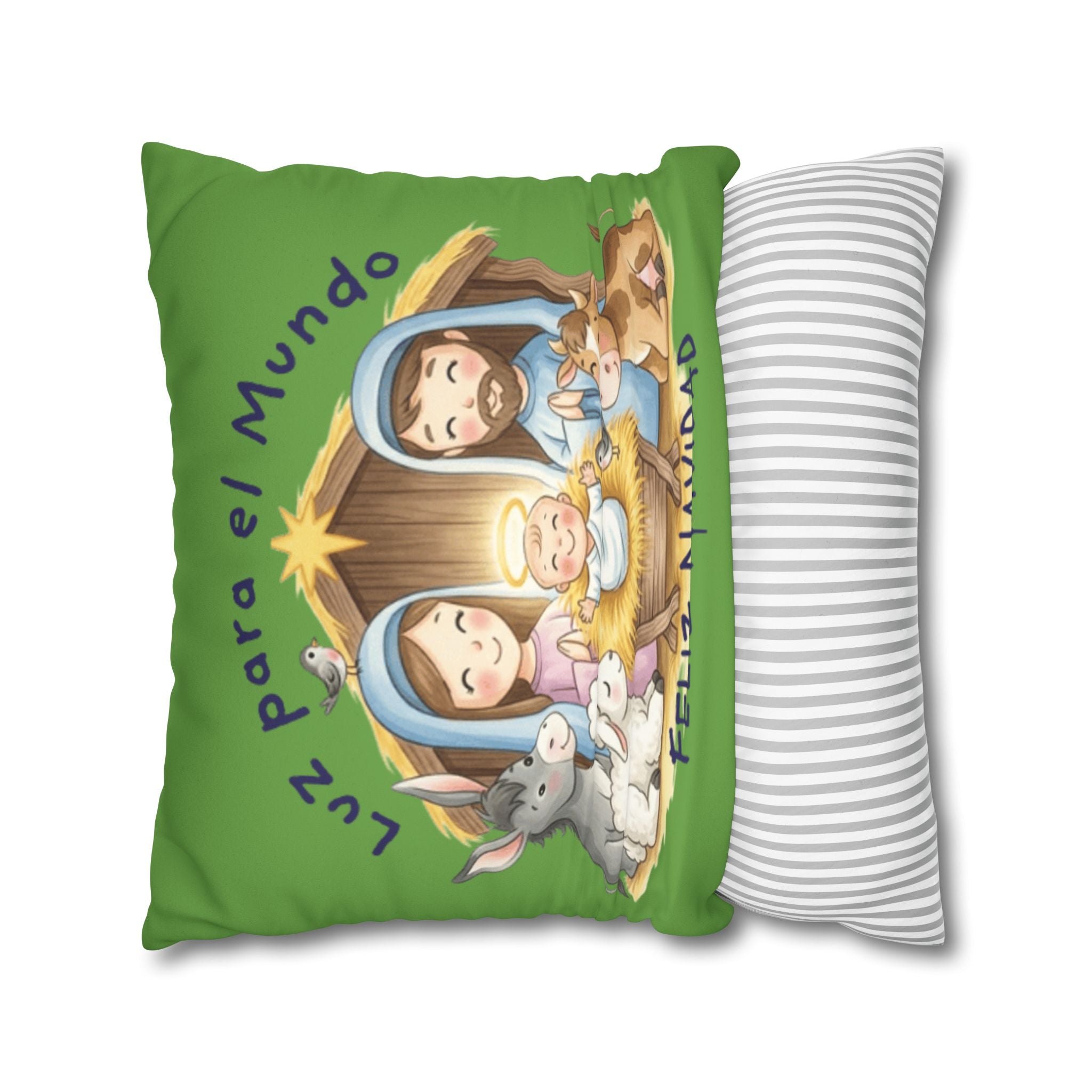 Nativity Pillowcase - "Luz para el Mundo" Feliz Navidad Christmas Throw Cover Puerto Rico Culture Pillow