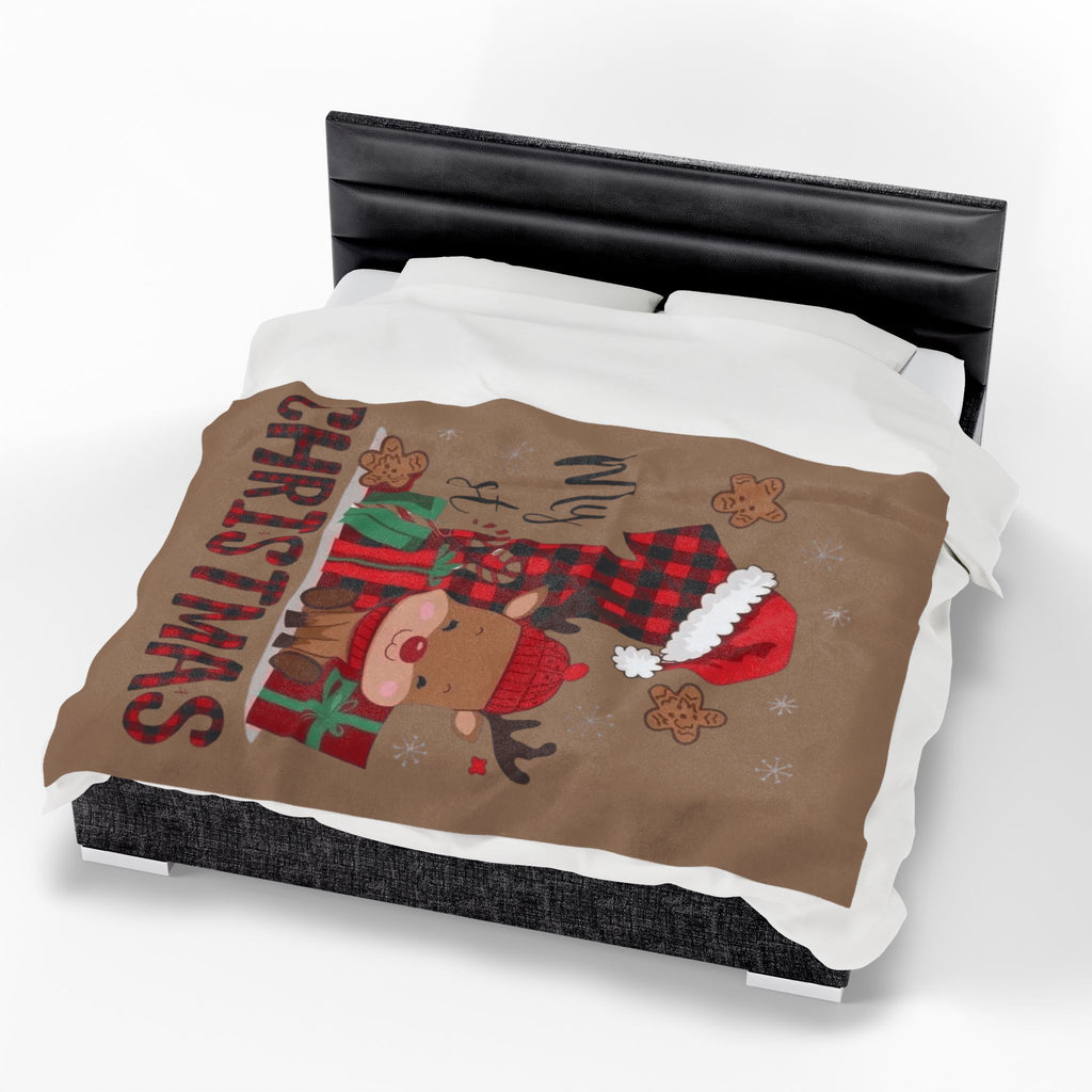 Santa’s Little Snuggle Blanket My 1st Christmas Reindeer Velveteen Plush Blanket
